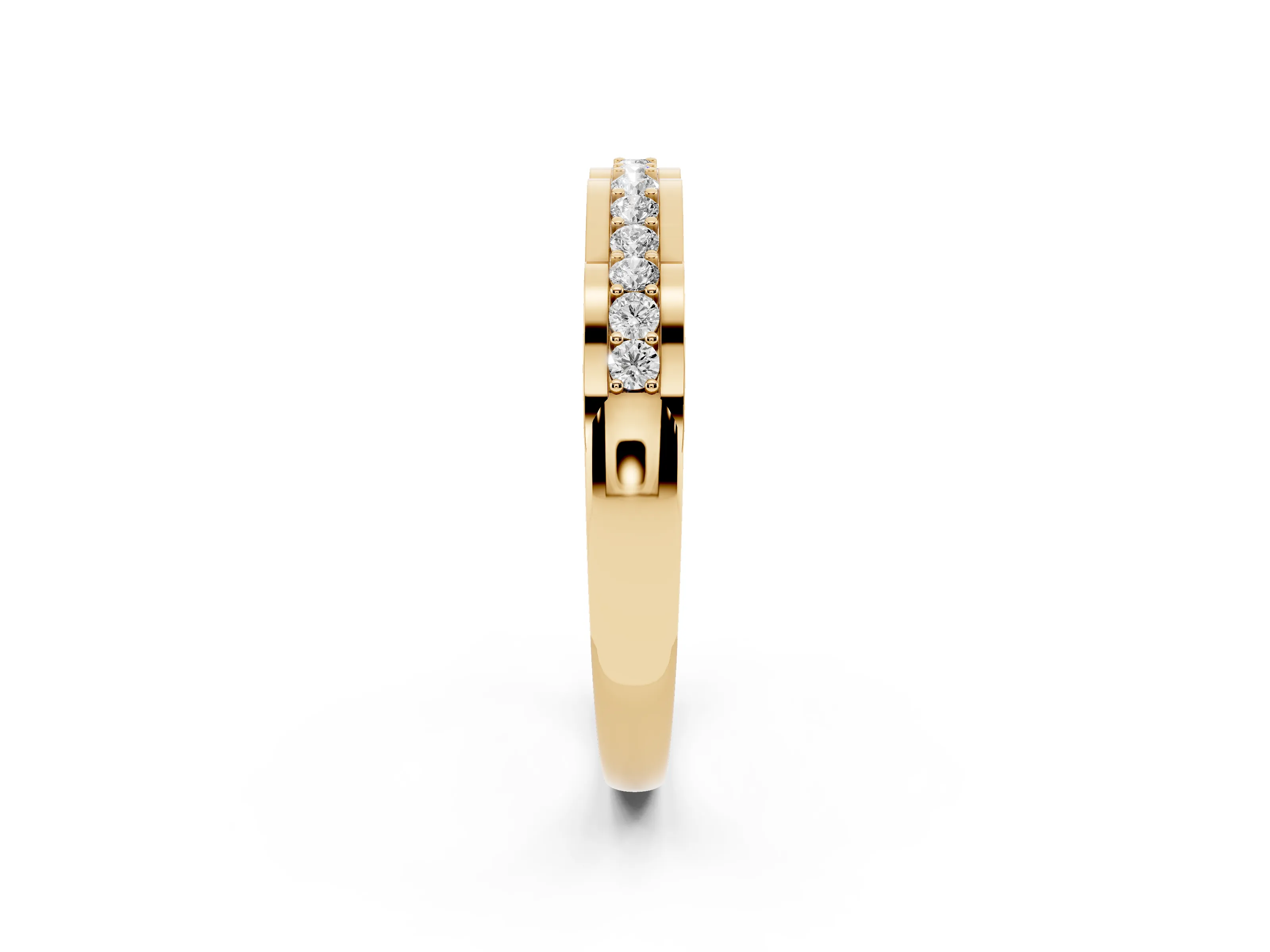 Round Diamond Channel Band Set in Yellow gold with Straight Stone Row