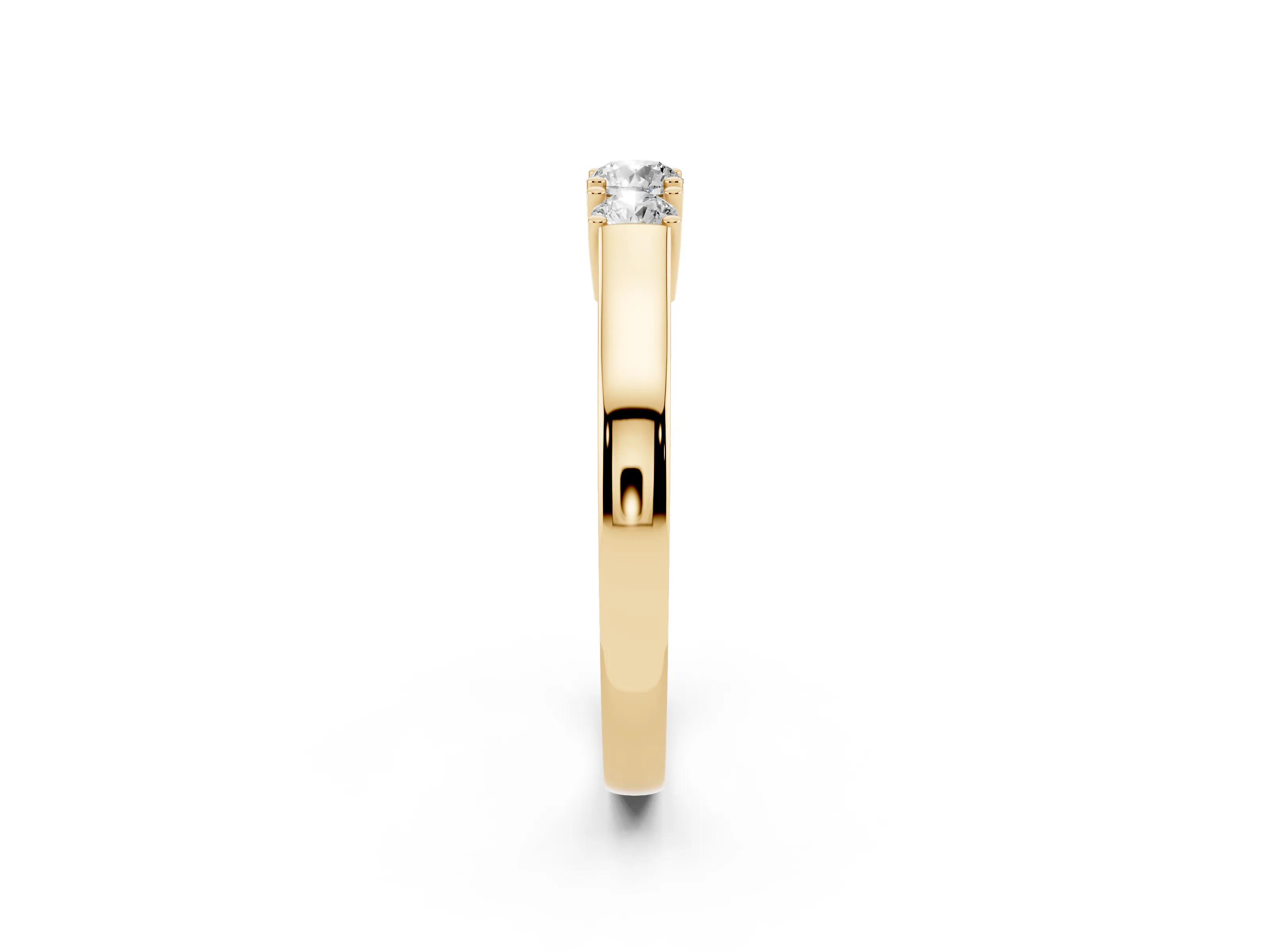 Three-Stone Round Diamond Channel Band Set in Yellow gold with Prong Accents