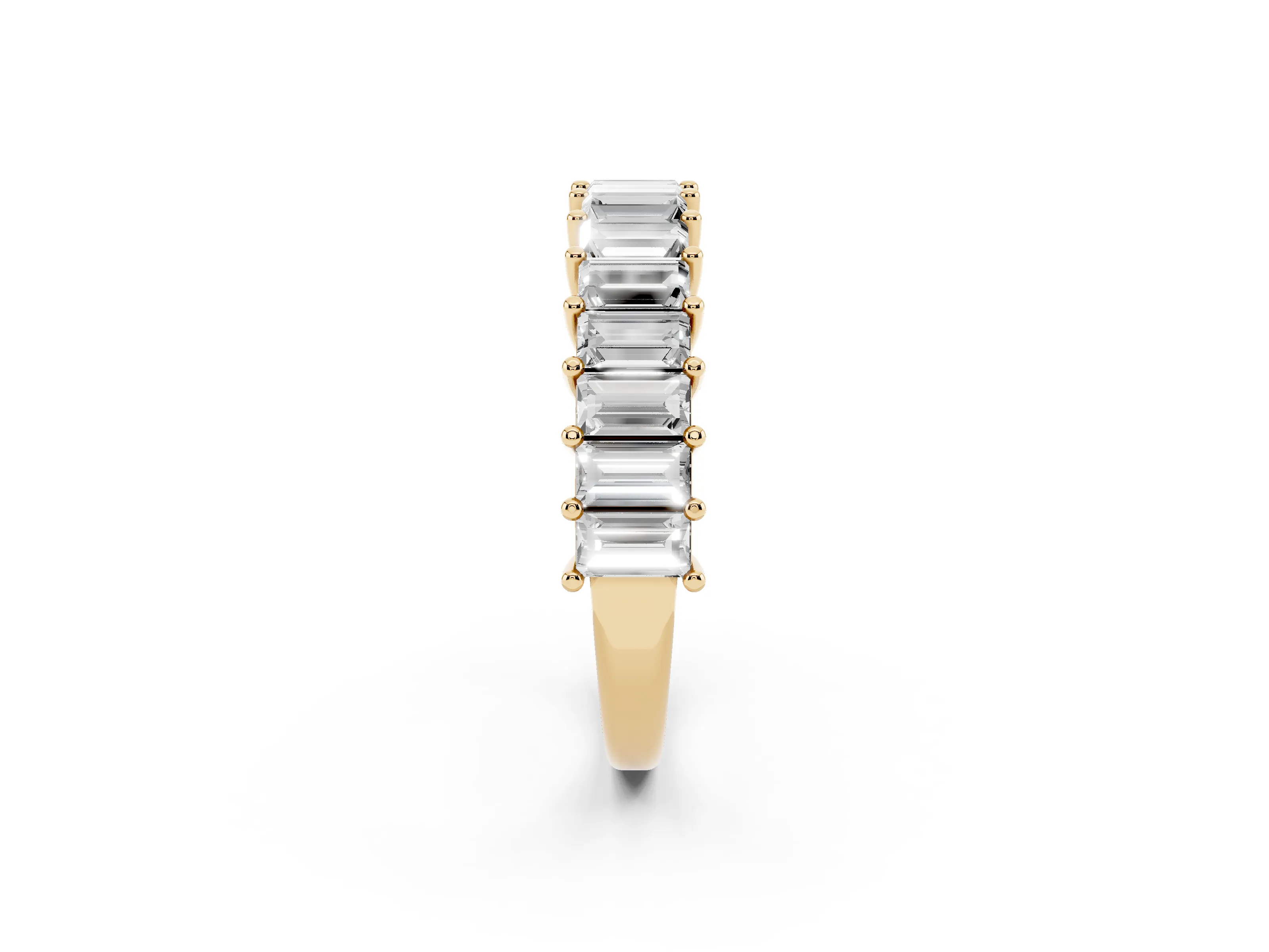 Baguette Diamond Half Eternity Band Set in Yellow gold with Shared Prong Setting