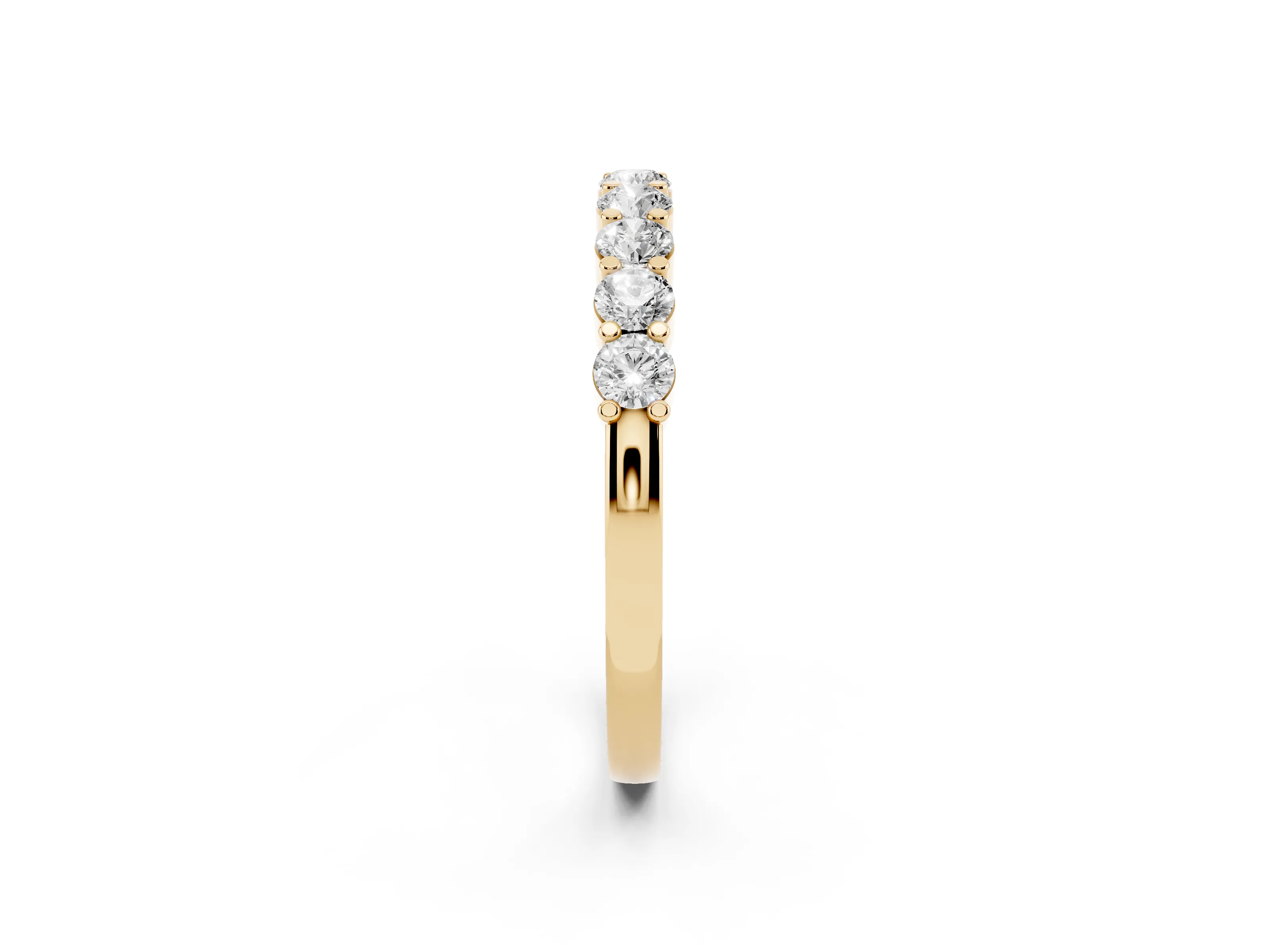 Round Diamond Continuous Row Half Eternity Band Set in Yellow gold with Prong Setting