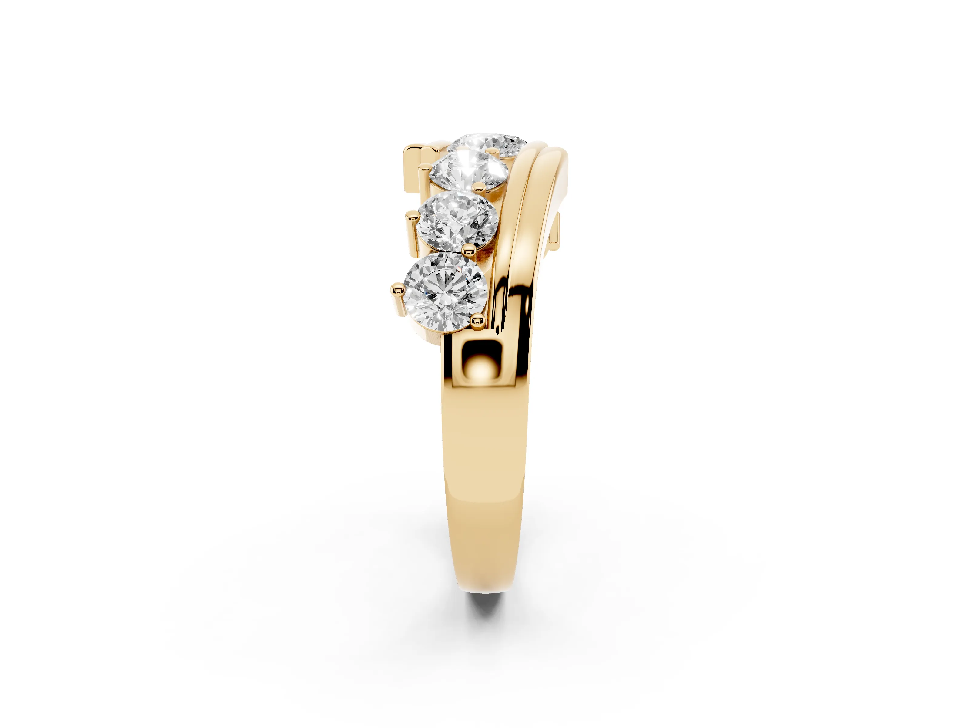 Round Diamond Wave Band Set in Yellow gold with Channel and Shared Prong Setting