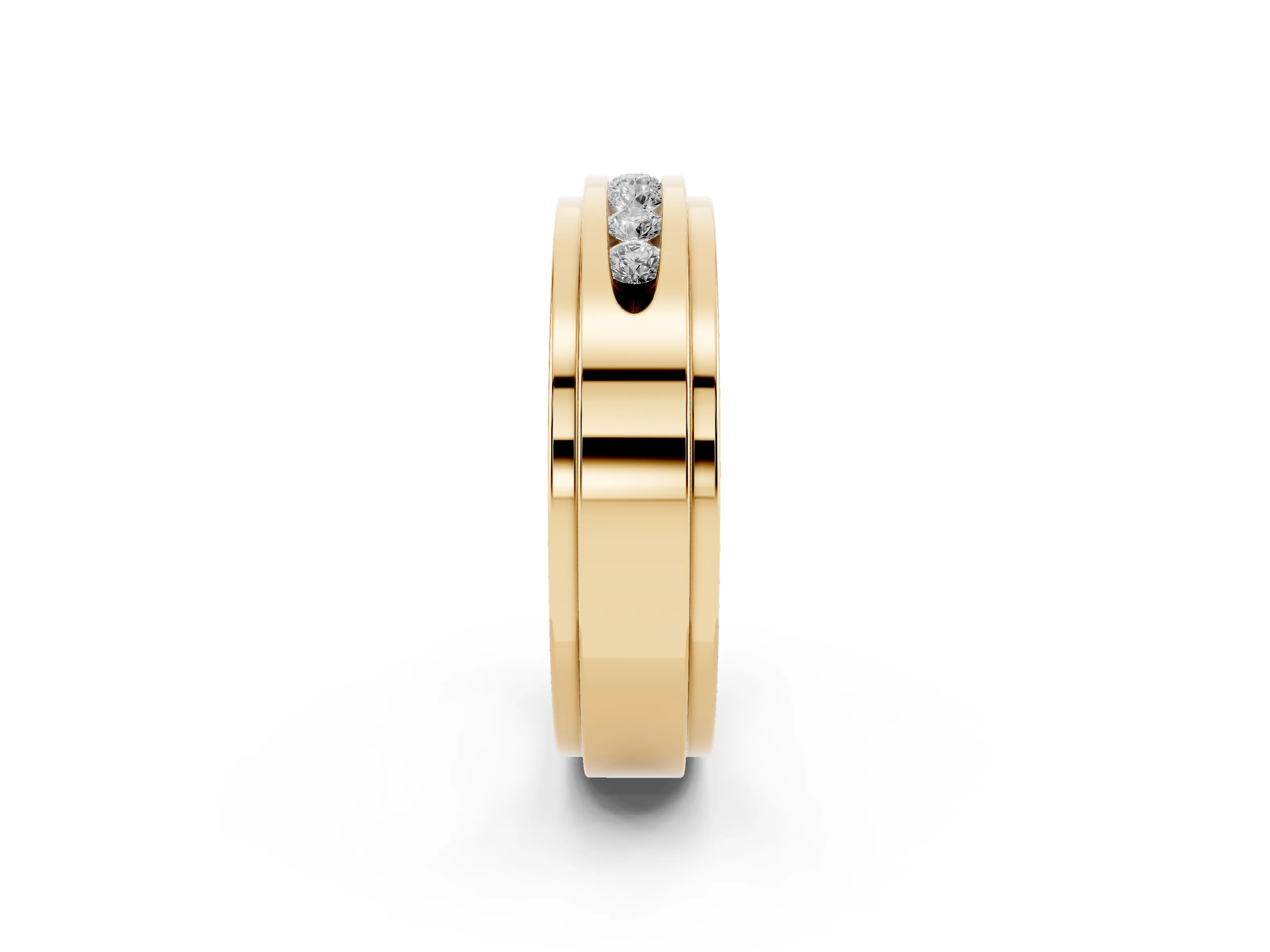 Round Diamond Seven-Stone Channel Mens Band Set in Yellow gold with Recessed Setting