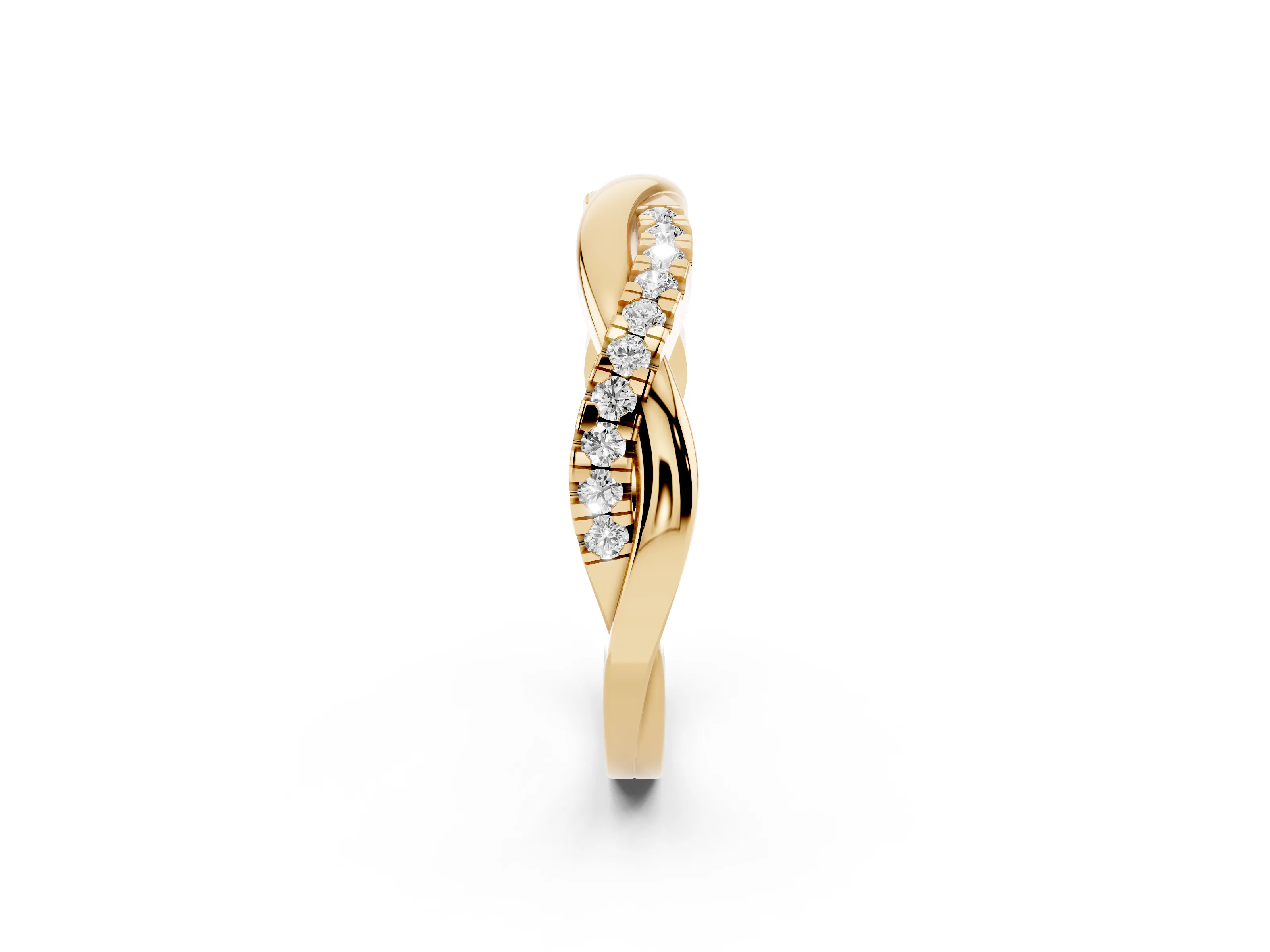 Round Diamond Twisted Infinity Band Set in Yellow gold with Spaced Prong Settings