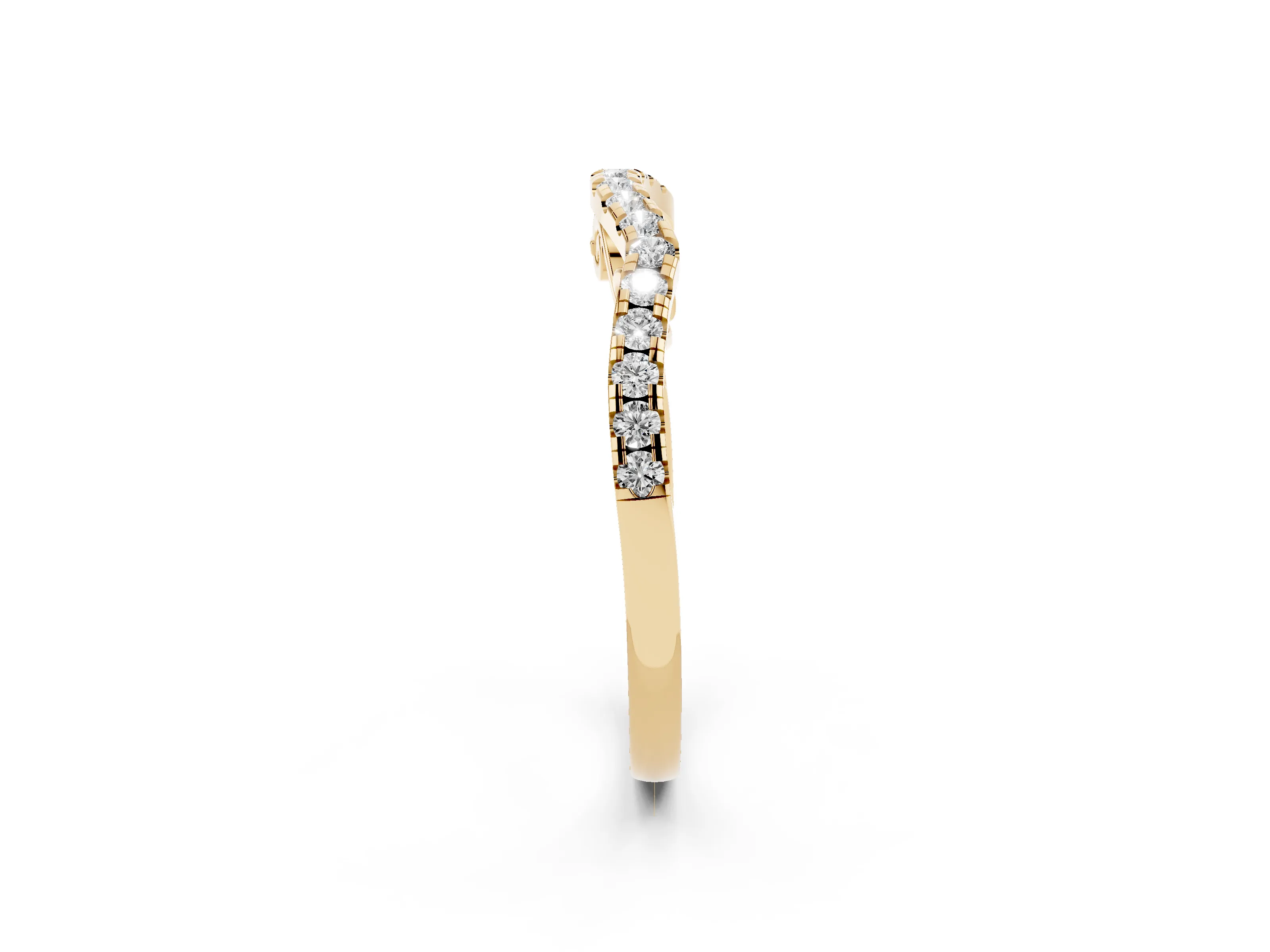 Round Diamond Curved Pavé Eternity Band Set in Yellow gold with Shared Prongs