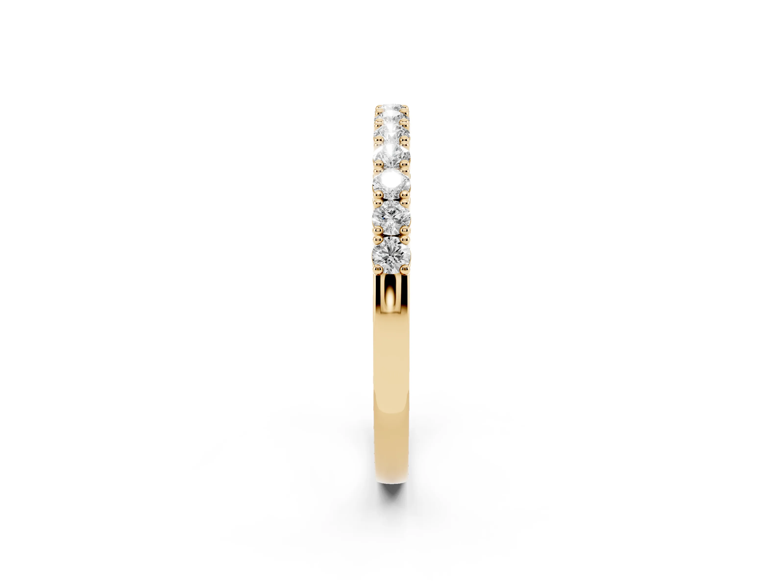Round Diamond Half Eternity Band Set in Yellow gold with Shared Prongs