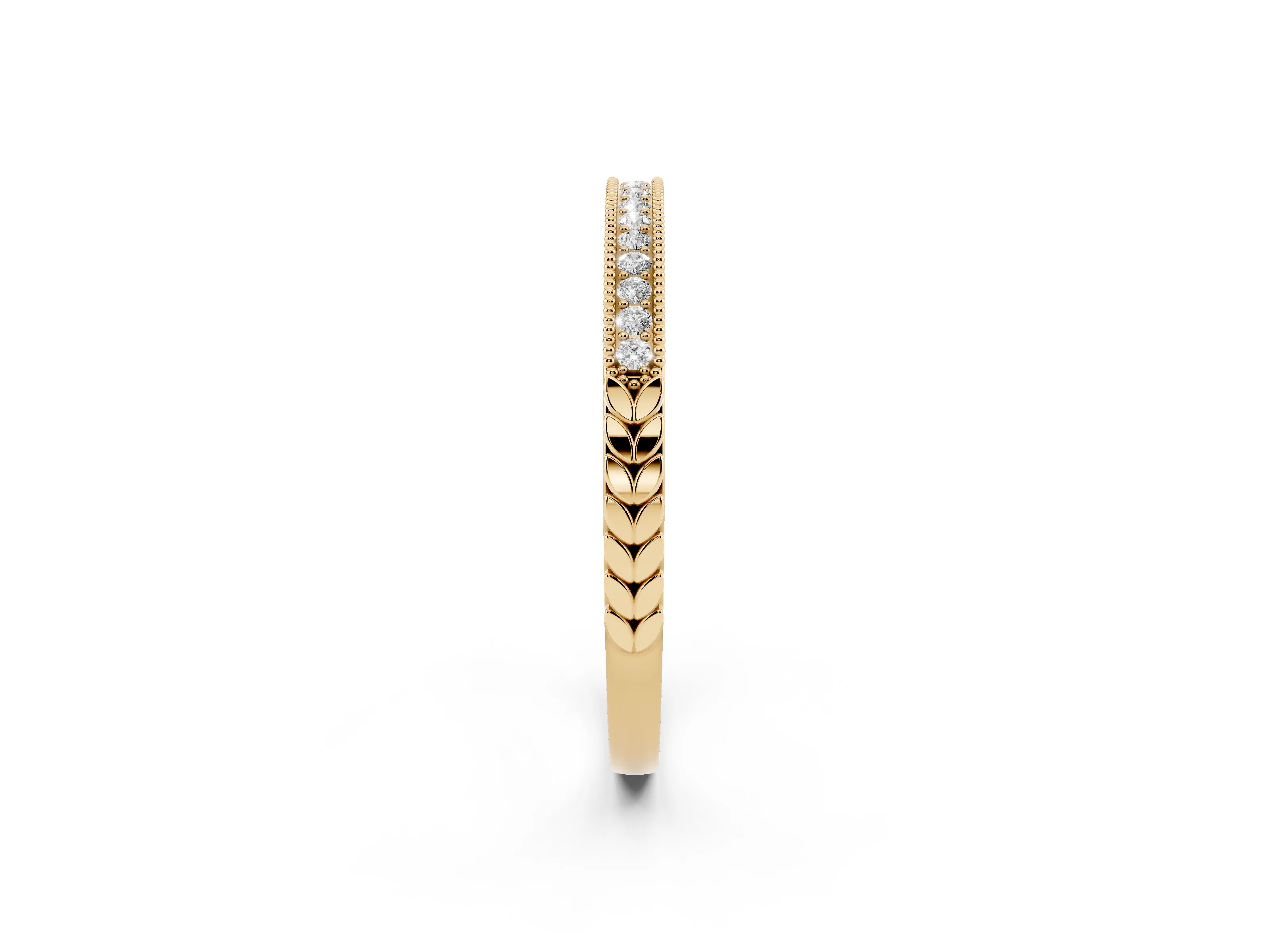 Round Cut Diamond Pavé Eternity Band Set in Yellow gold with Beaded Milgrain Edge