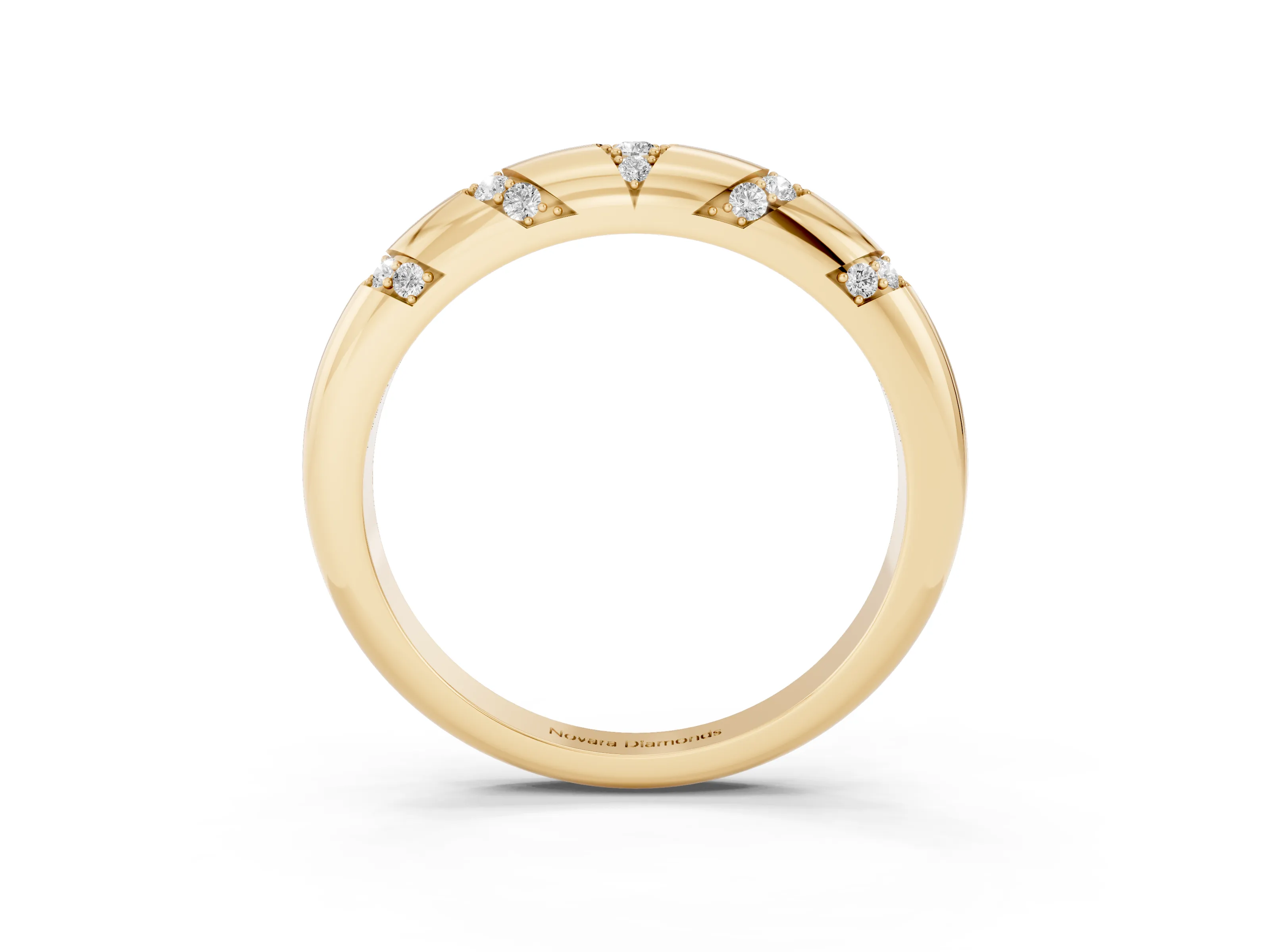 Round Diamond Curved Band Set in Yellow gold with Channel and Bezel Setting