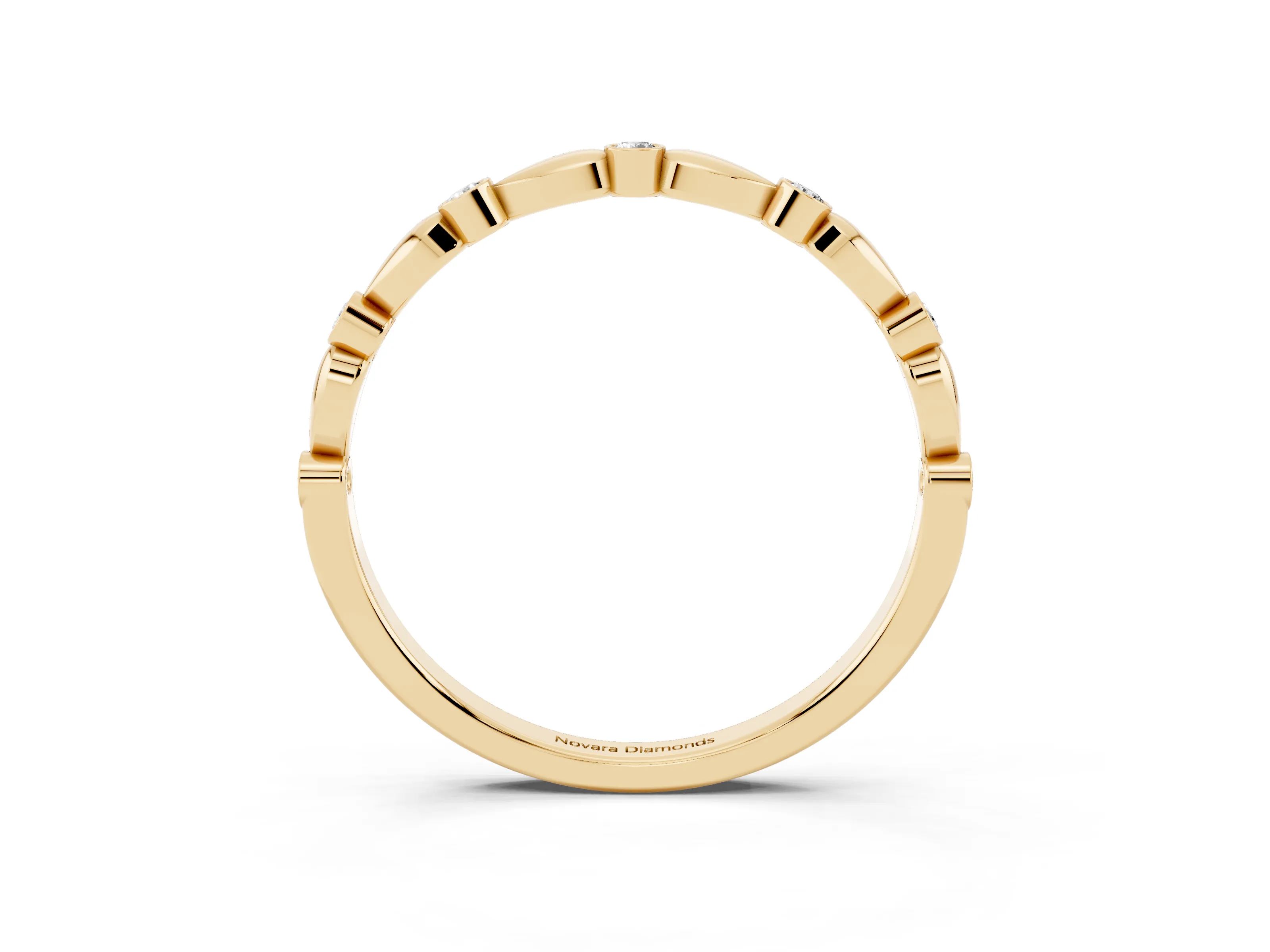 Round Diamond Eternity Band Set in Yellow gold with Bezel Setting and Marquise Metal Accents