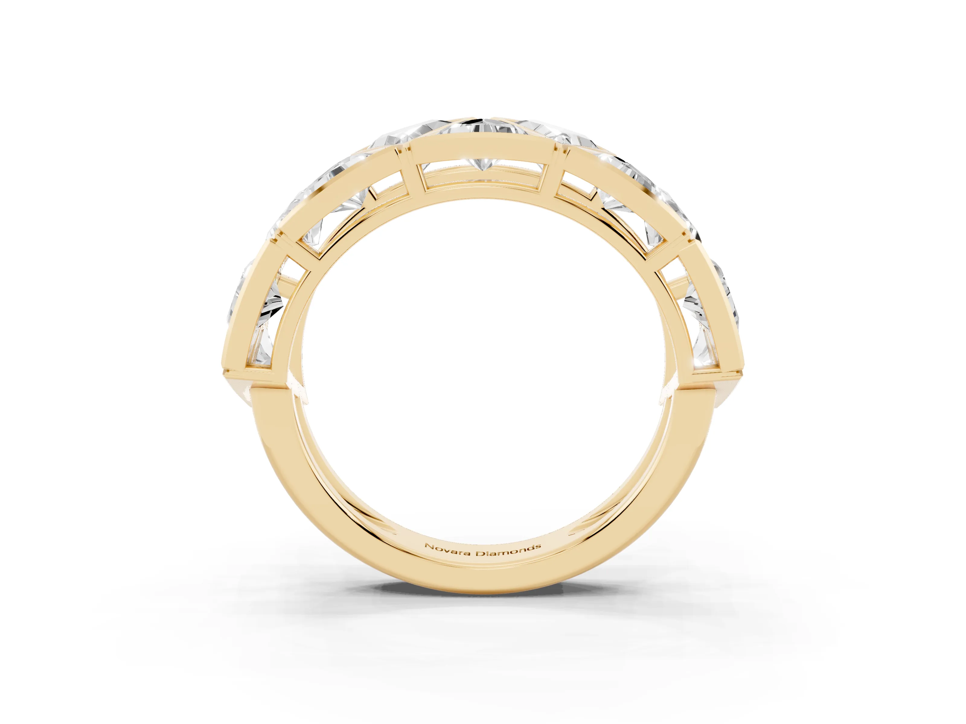 Triangle Diamond Geometric Mens Band Set in Yellow gold with Framed Sections