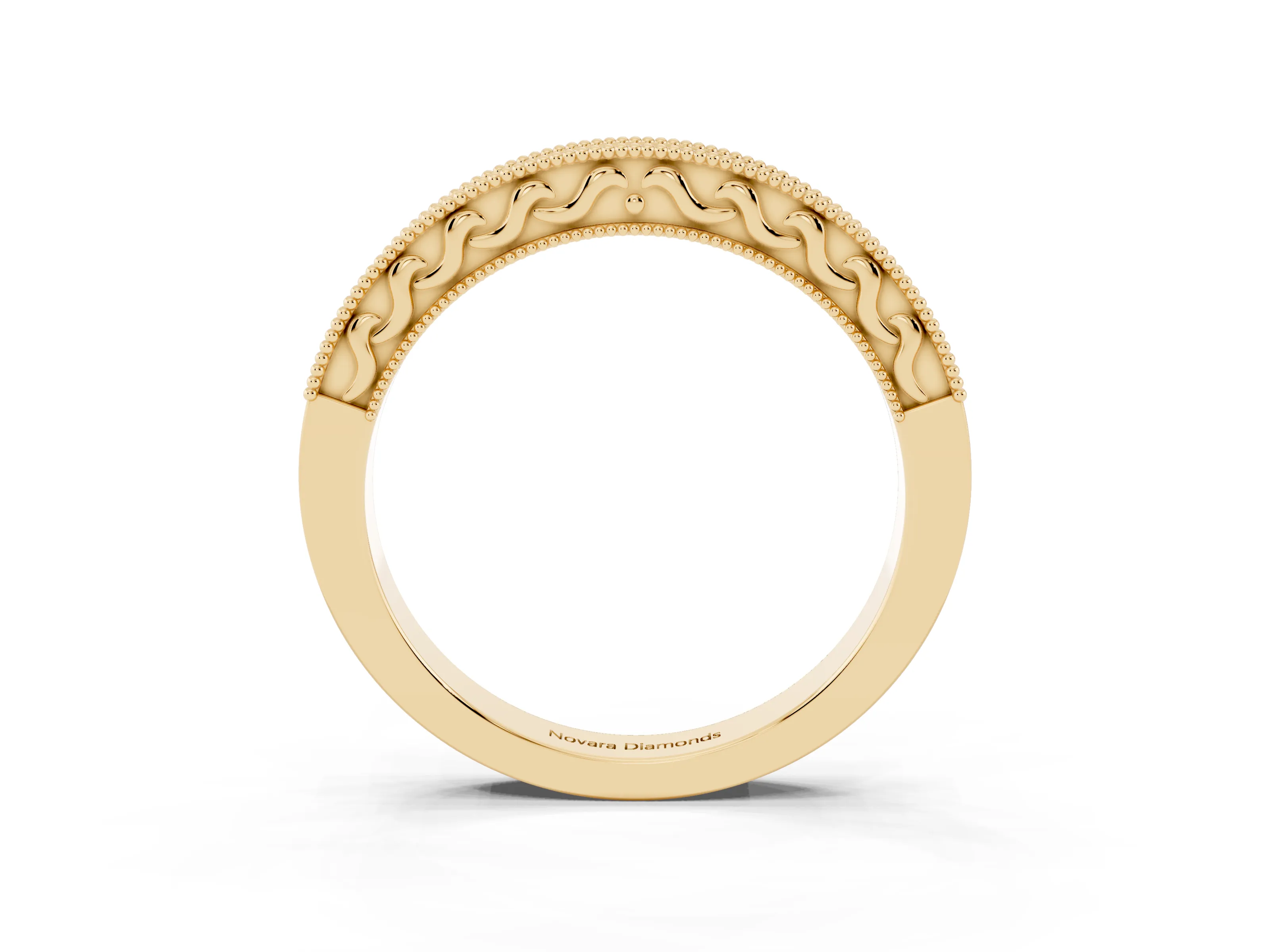Round Diamond Channel Eternity Band Set in Yellow gold with Milgrain Border and Smooth Channel Top