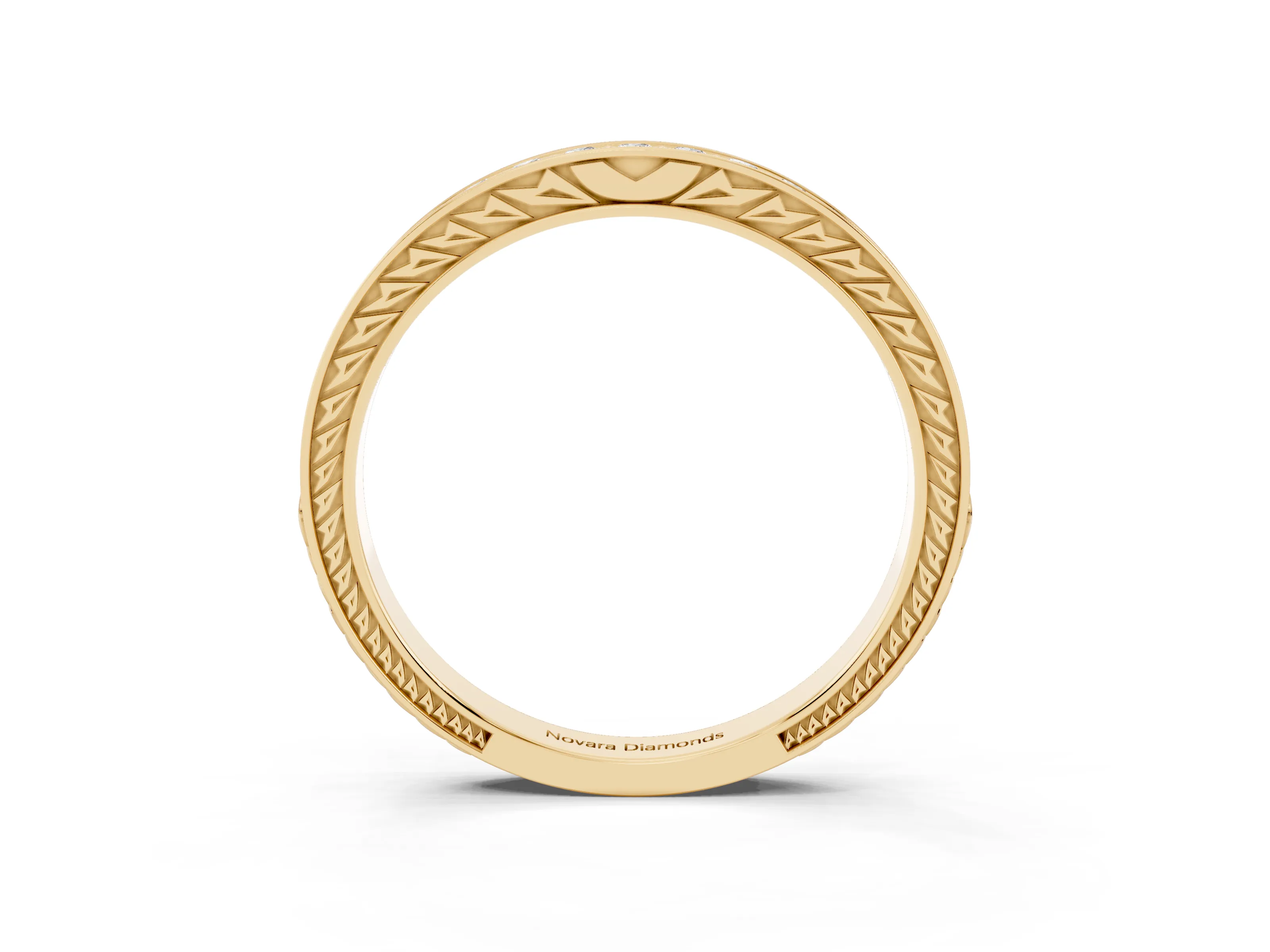 Round Cut Diamond Pavé Eternity Band Set in Yellow gold with Channel Walls