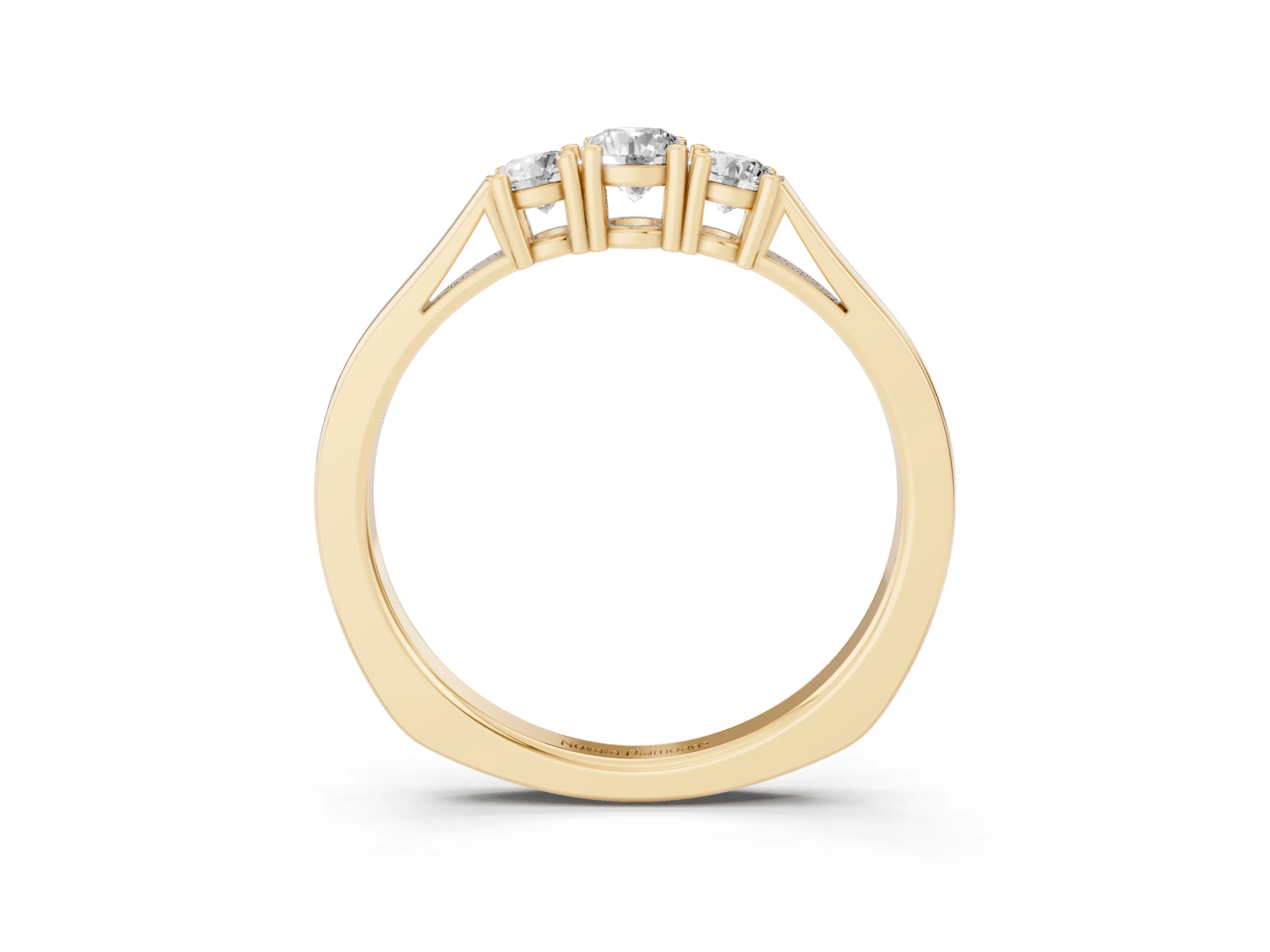 Three-Stone Round Diamond Channel Band Set in Yellow gold with Prong Accents