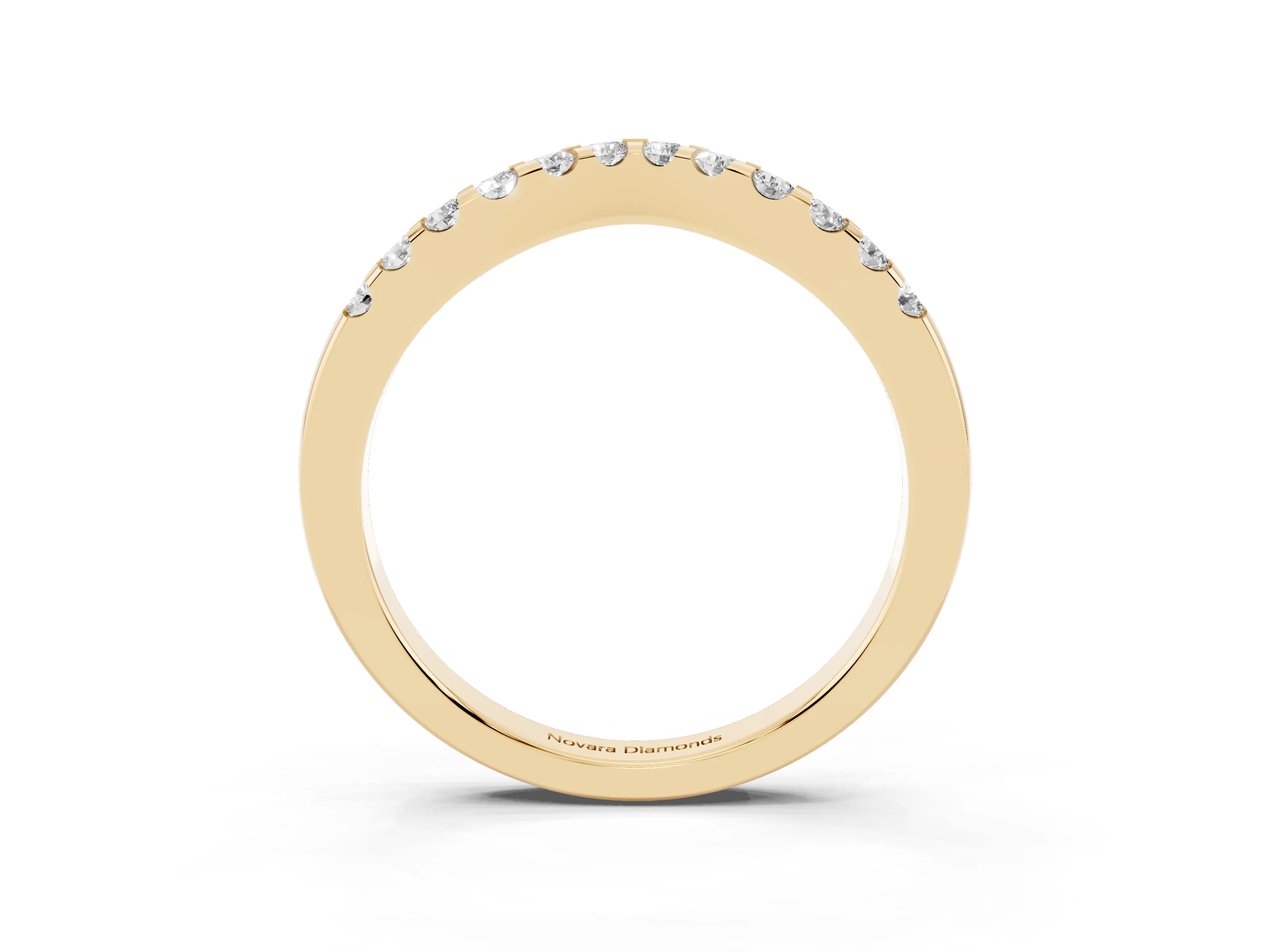 Round Diamond Curved Half Eternity Ring Set in Yellow gold with Shared Prong Setting