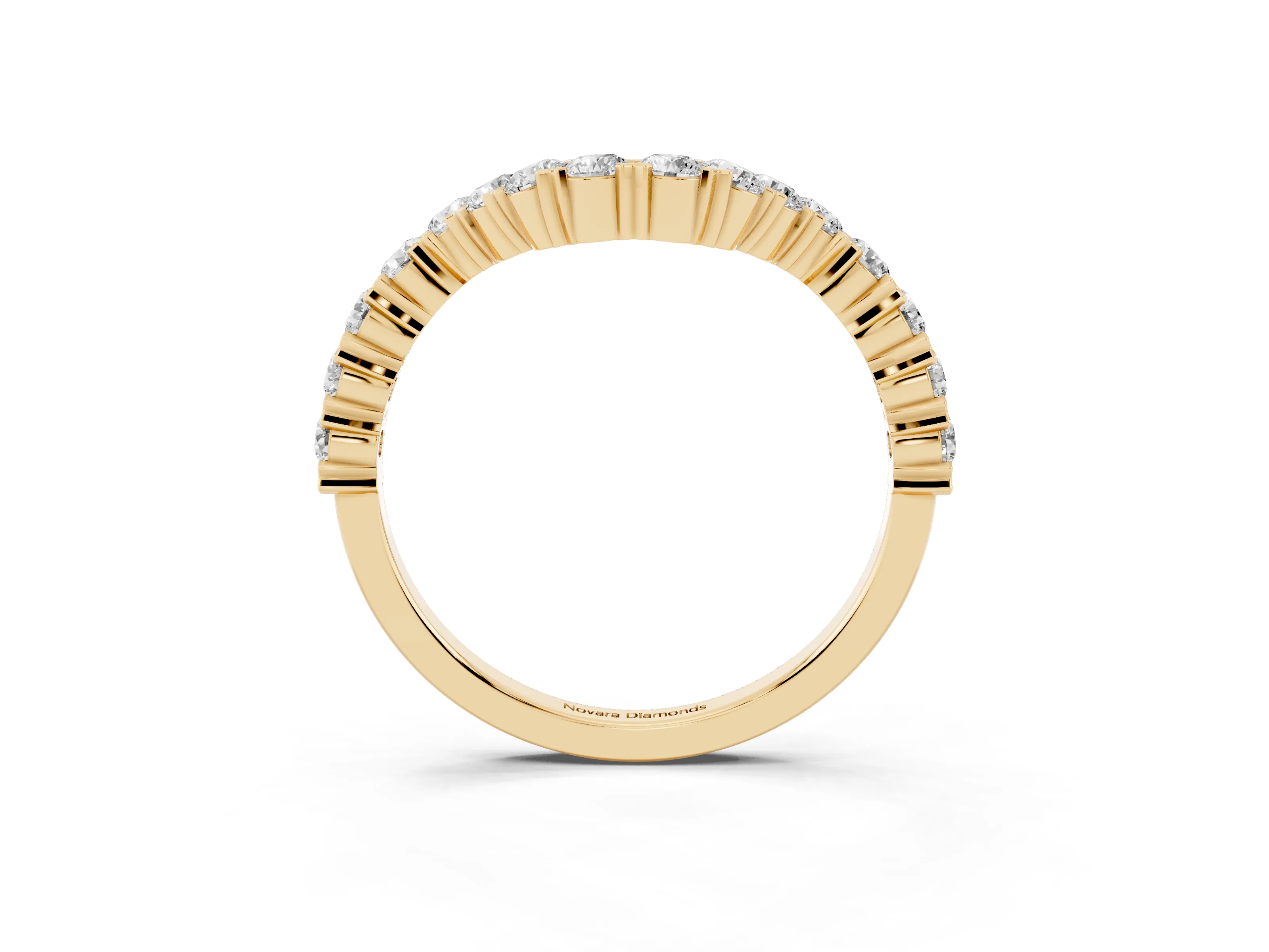 Round Diamond V-Shaped Pavé Band Set in Yellow gold with Prong Setting