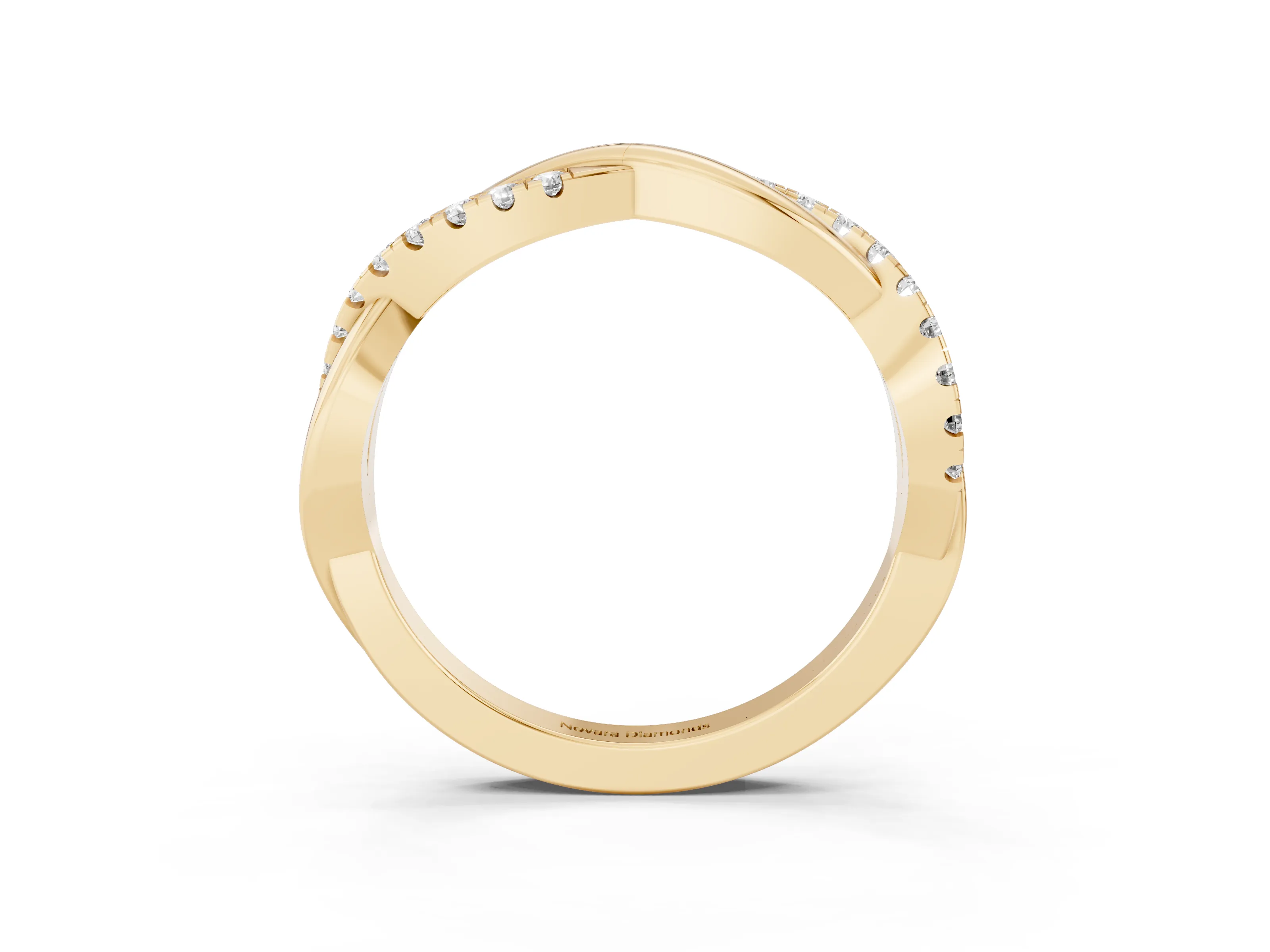 Round Diamond Twisted Infinity Band Set in Yellow gold with Spaced Prong Settings