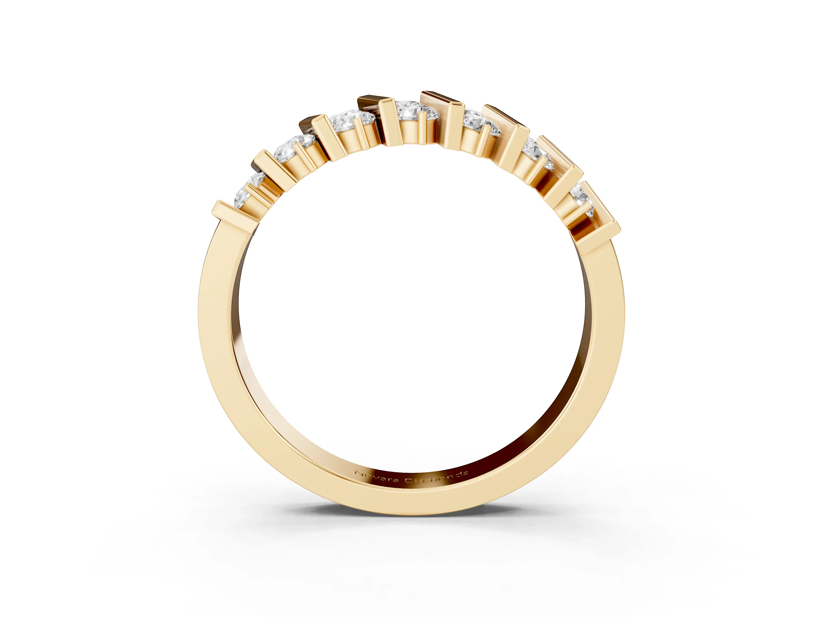 Round Diamond Channel Anniversary Band Set in Yellow gold with Vertical Prongs