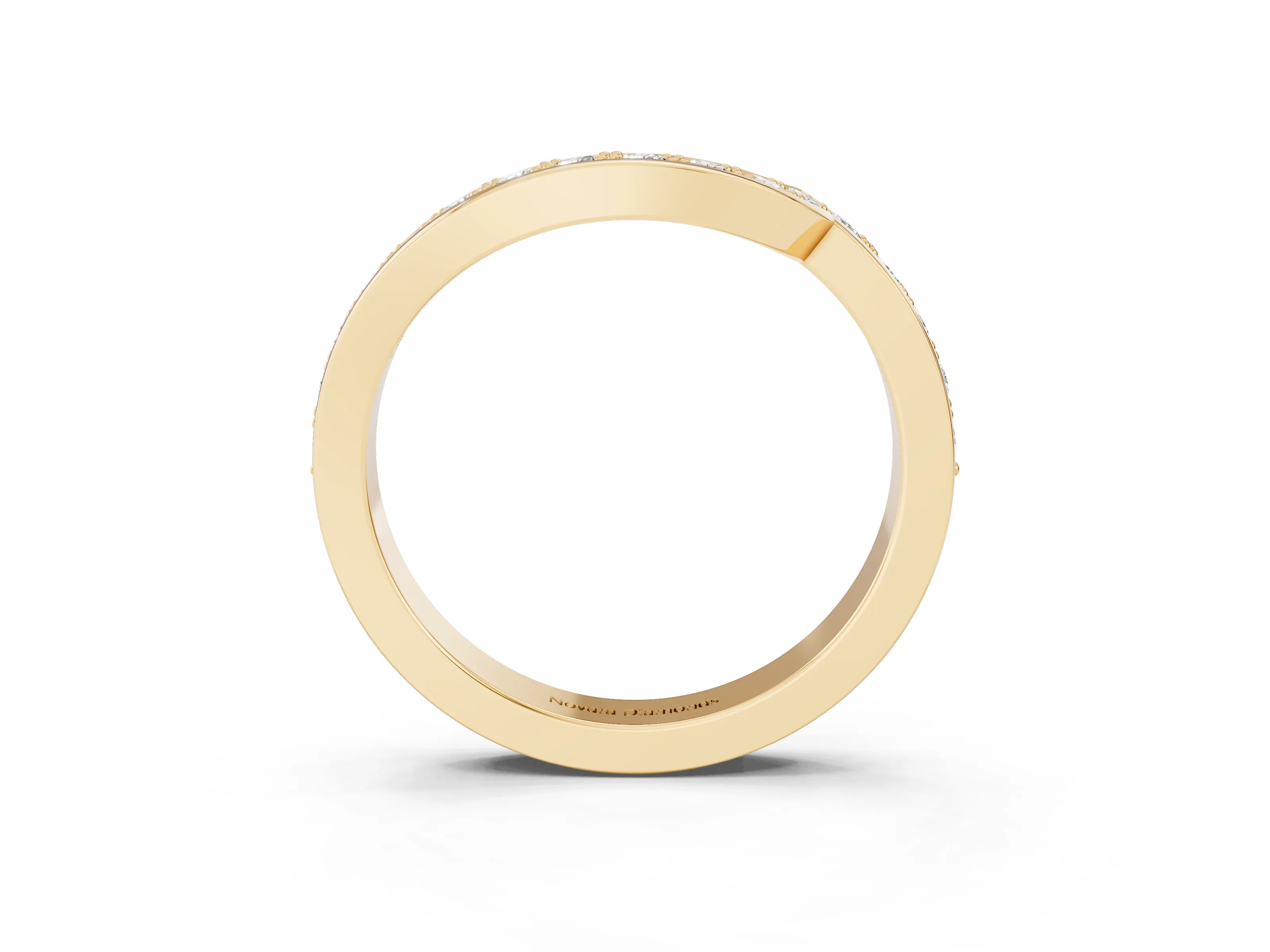 Round Diamond Curved Wedding Band Set in Yellow gold with Pavé Channel Setting