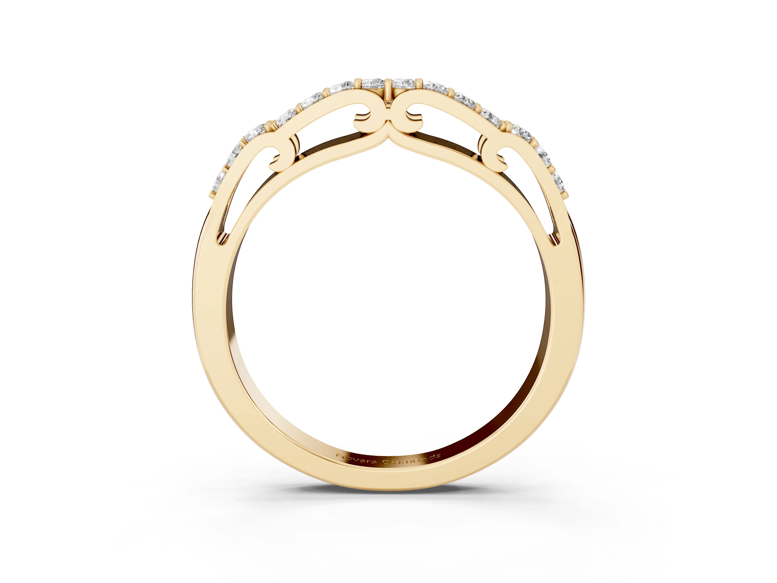 Round Diamond Channel Band Set in Yellow gold with Straight Stone Row
