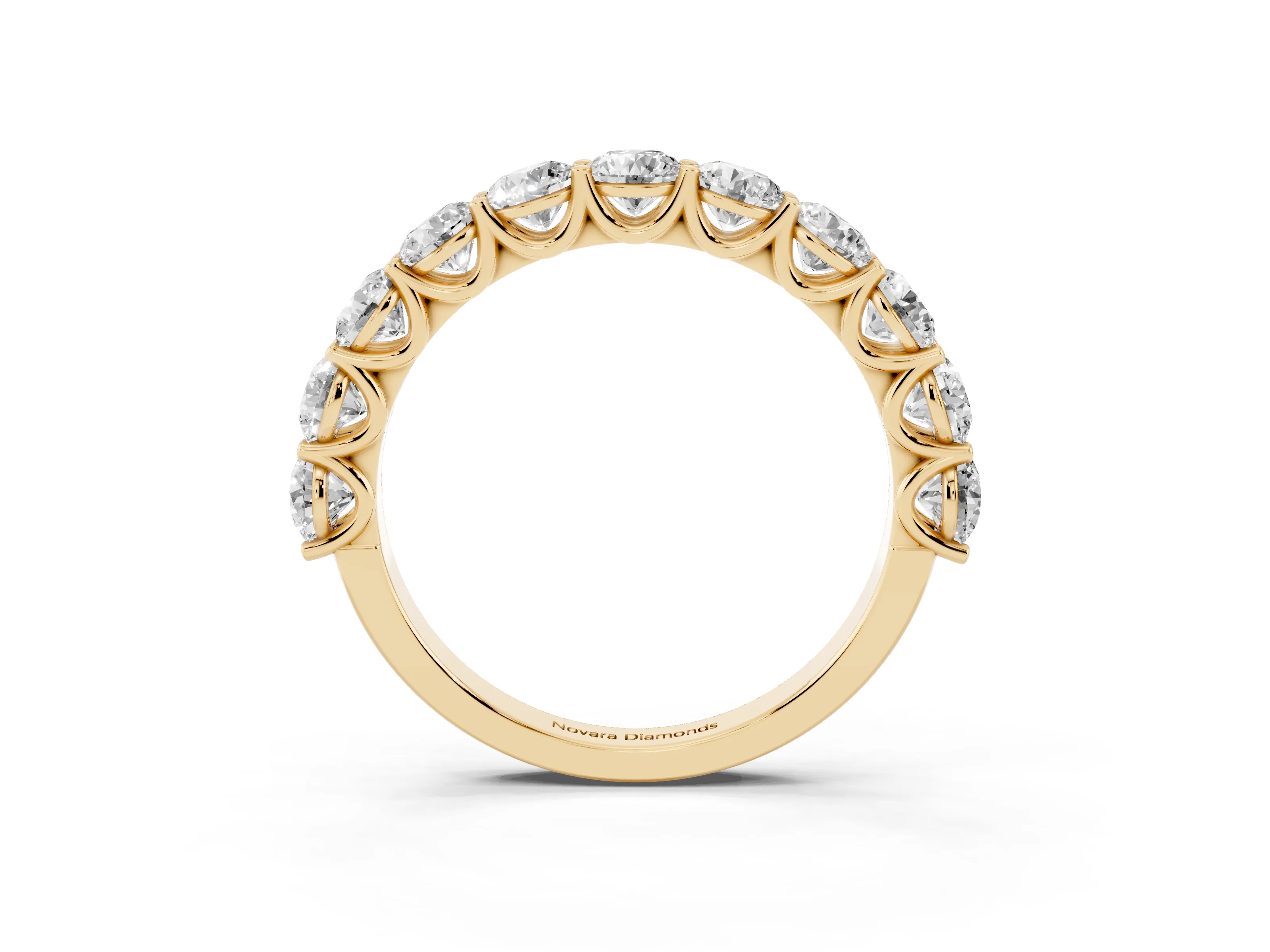 Round Diamond Shared Prong Eternity Band Set in Yellow gold