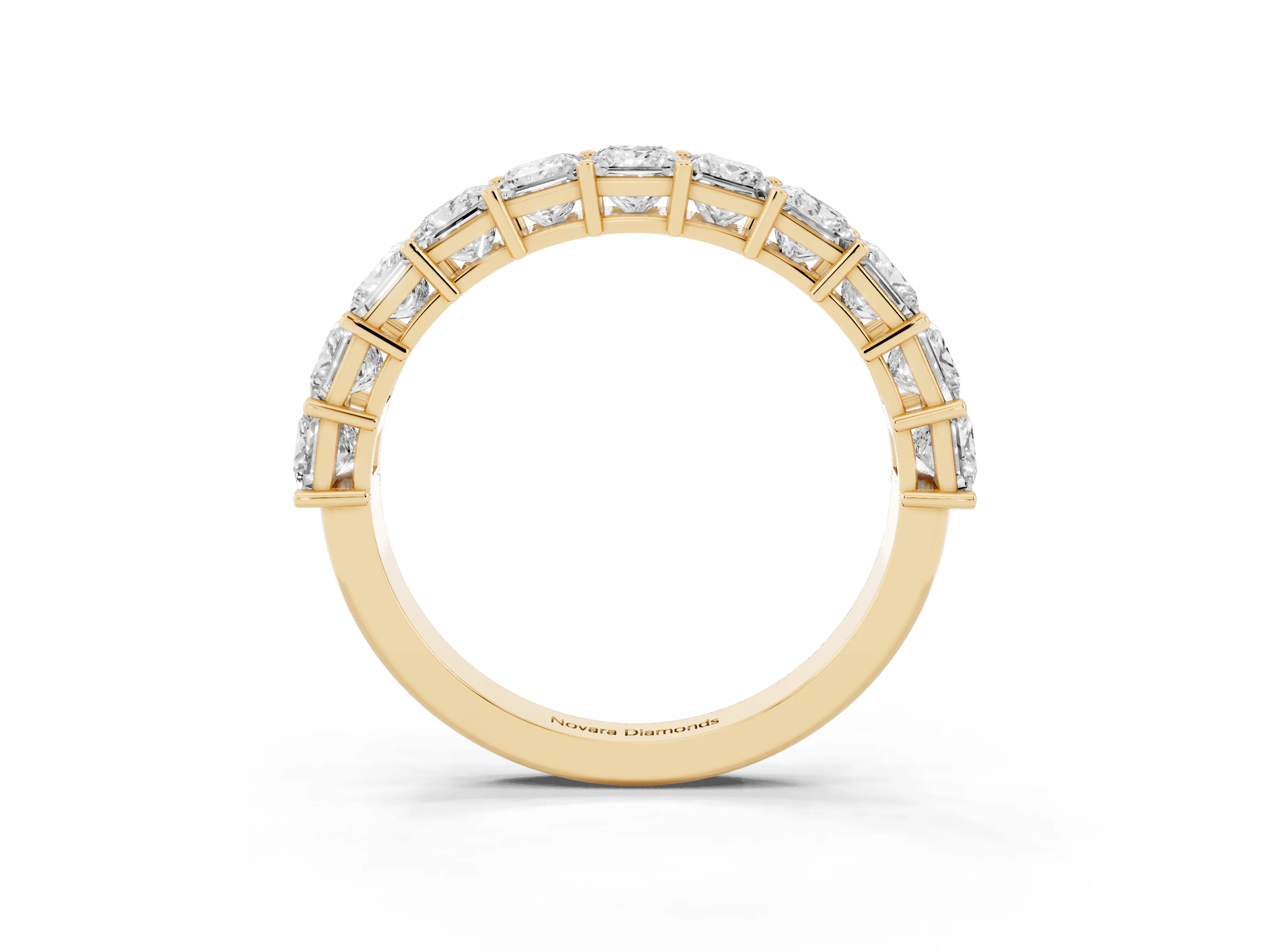 Princess Cut Diamond Half Eternity Band Set in Yellow gold with Shared Prong Setting
