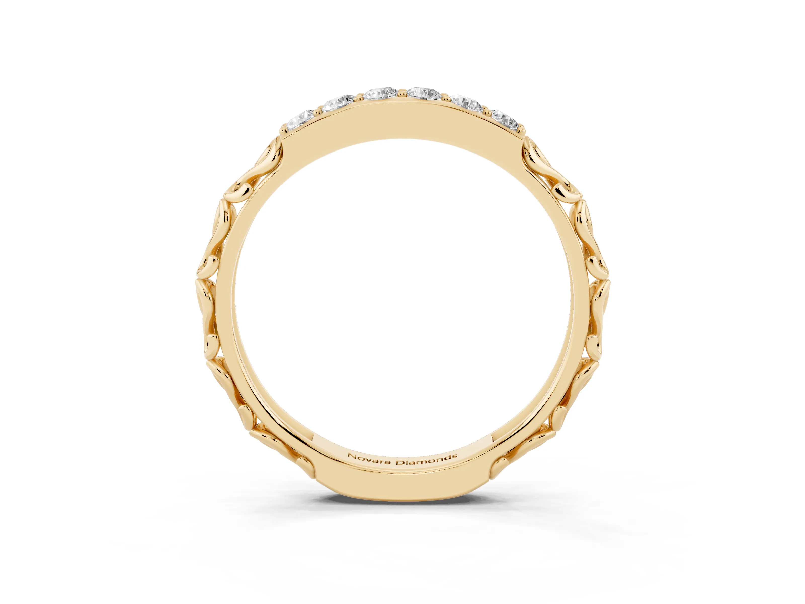 Round Diamond Bar Set Eternity Band Set in Yellow gold with Filigree Sides