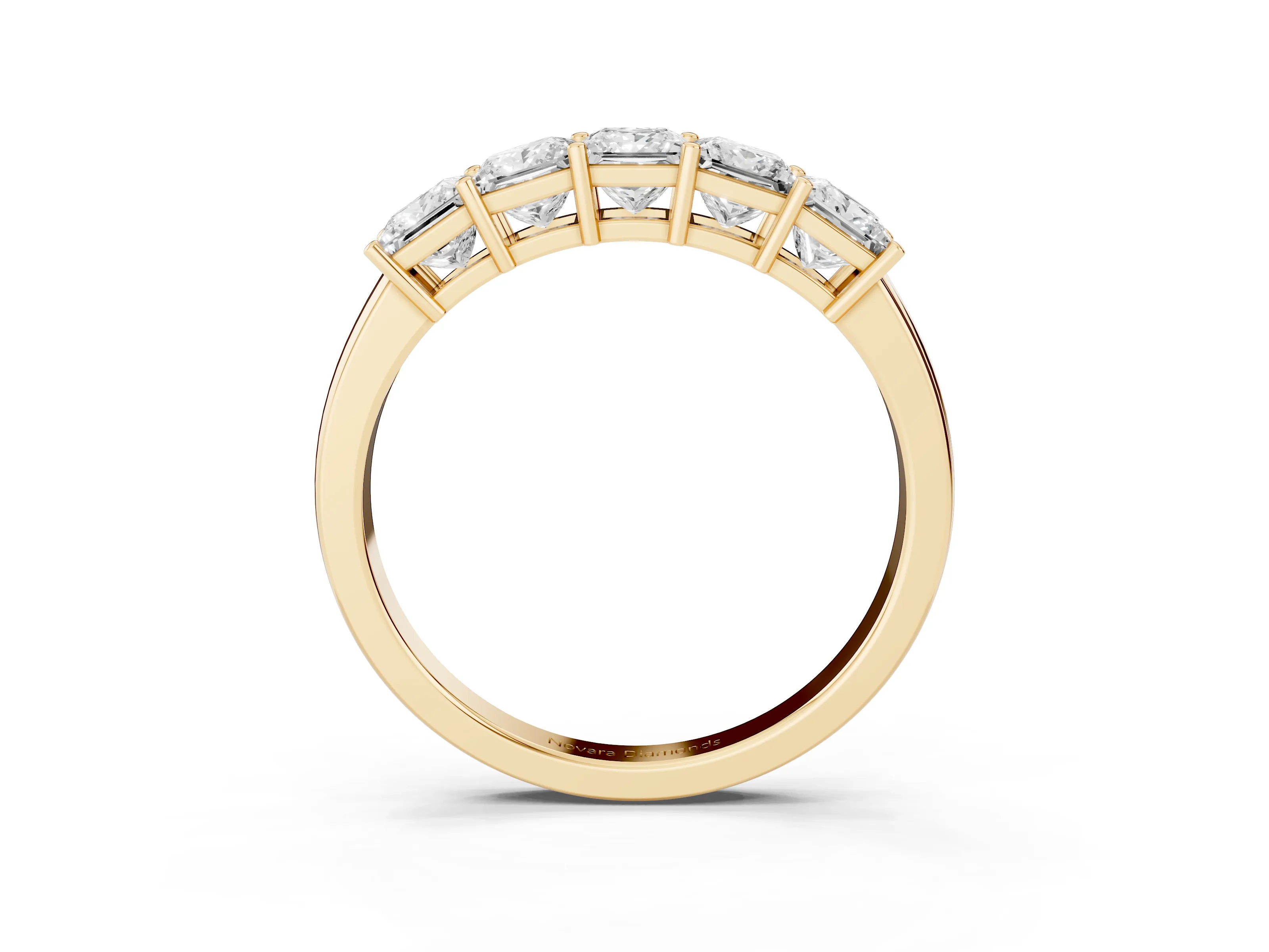 Princess Cut Diamond Five-Stone Band Set in Yellow gold with Prong Setting
