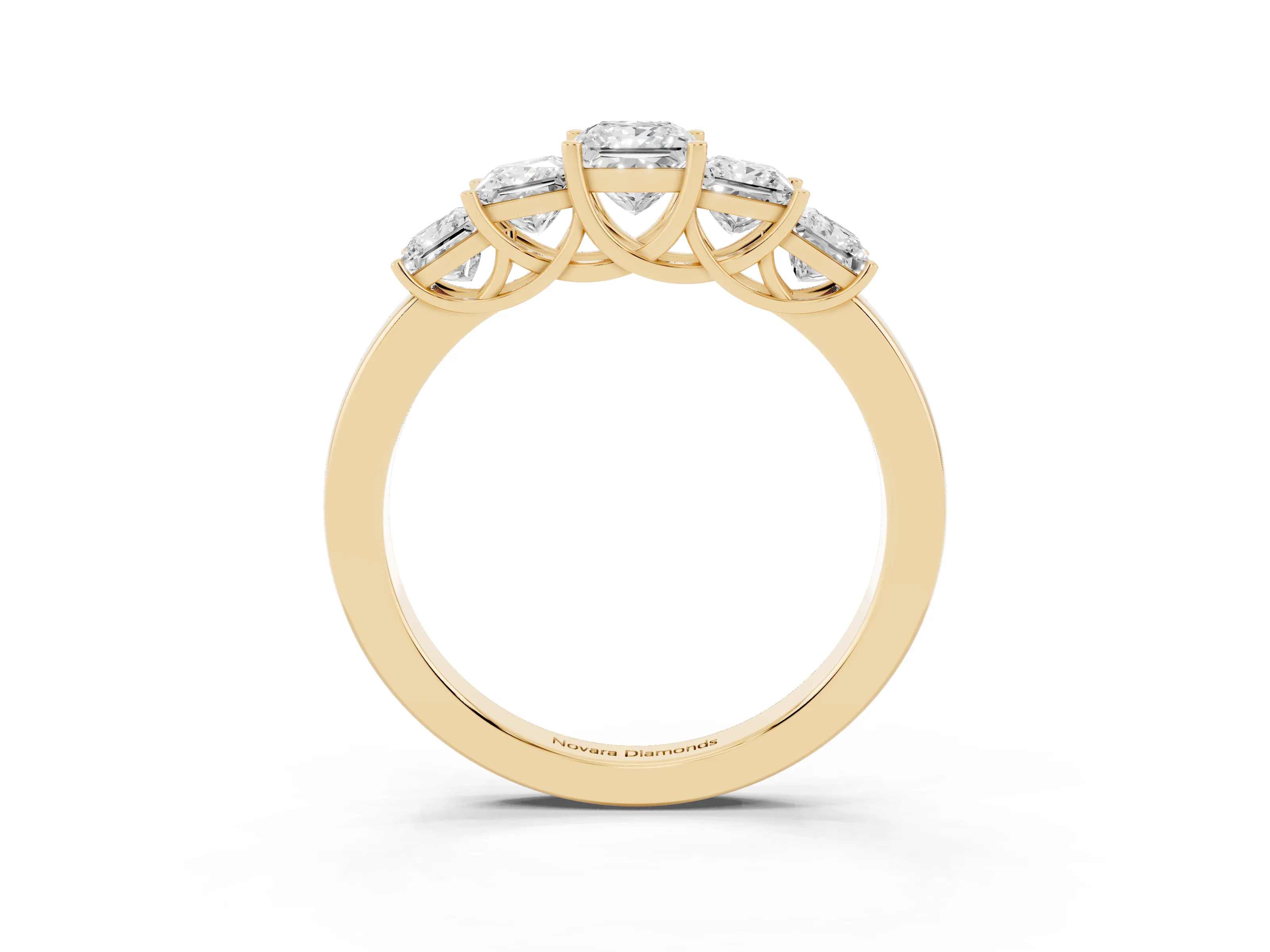 Princess Cut Diamond Five-Stone Ring Set in Yellow gold with Individual Prong Settings
