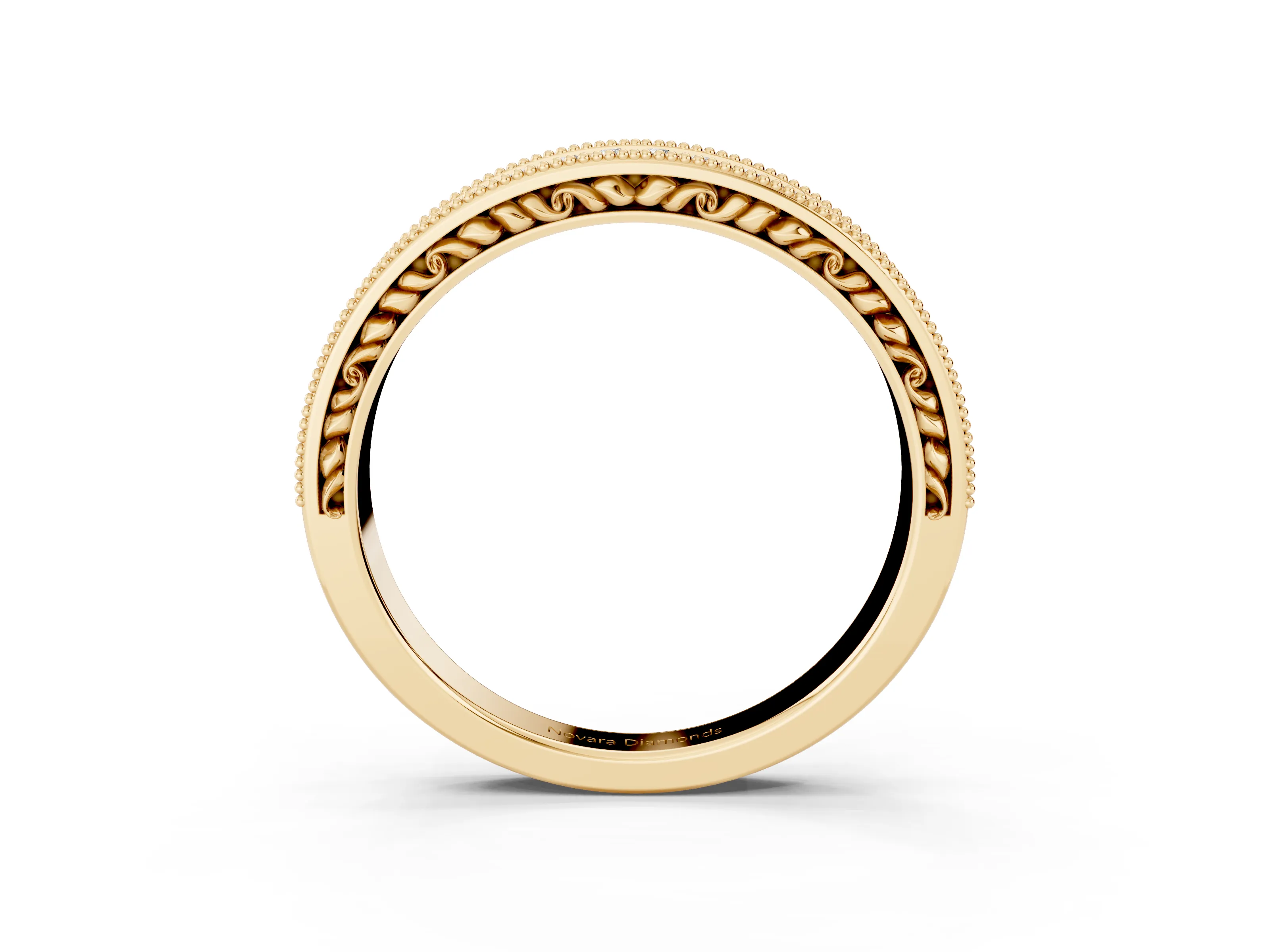 Round Diamond Pavé Eternity Band Set in Yellow gold with Milgrain Edge