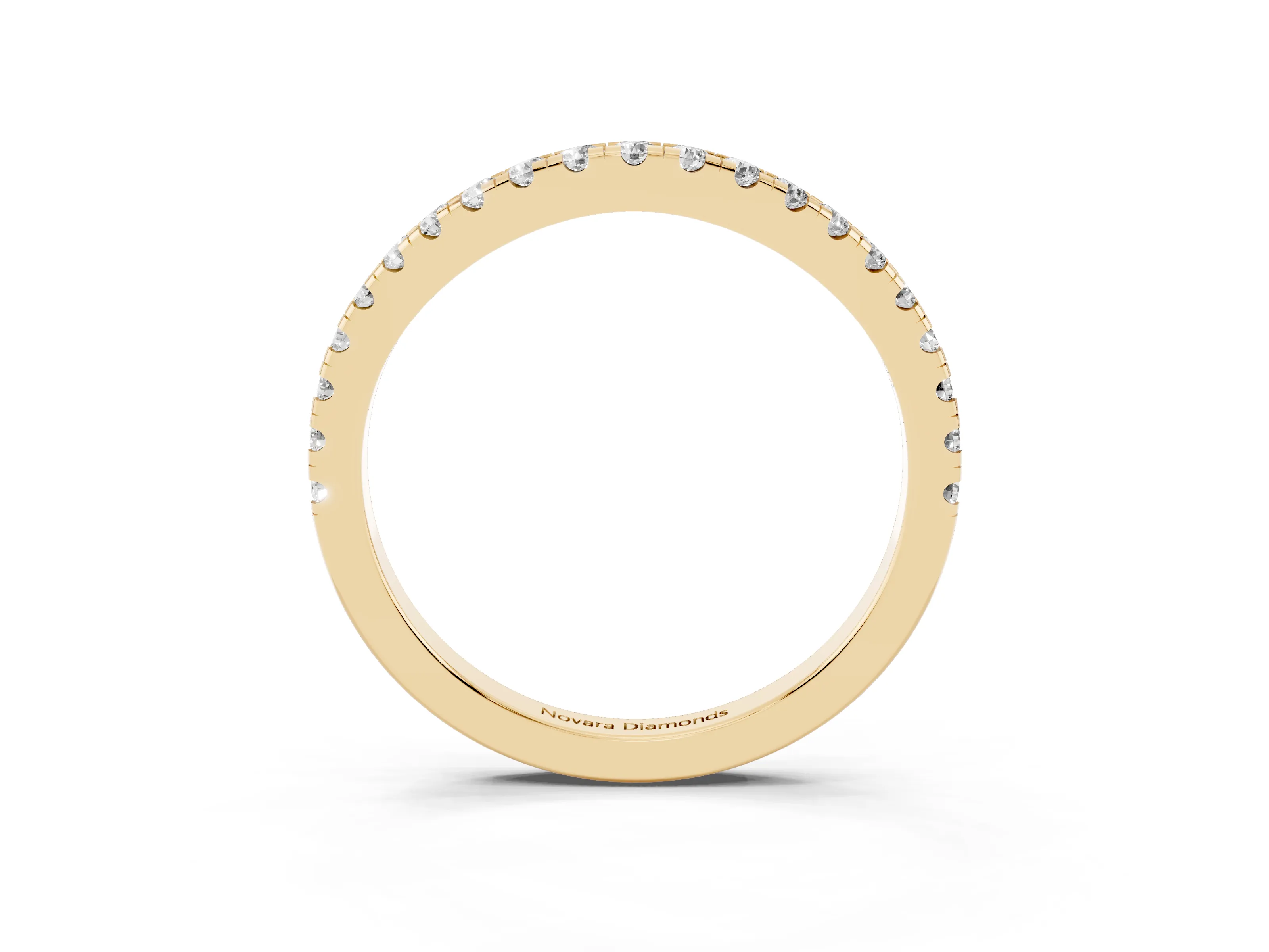 Round Diamond Classic Half Eternity Band Set in Yellow gold with Pavé Shared Prongs