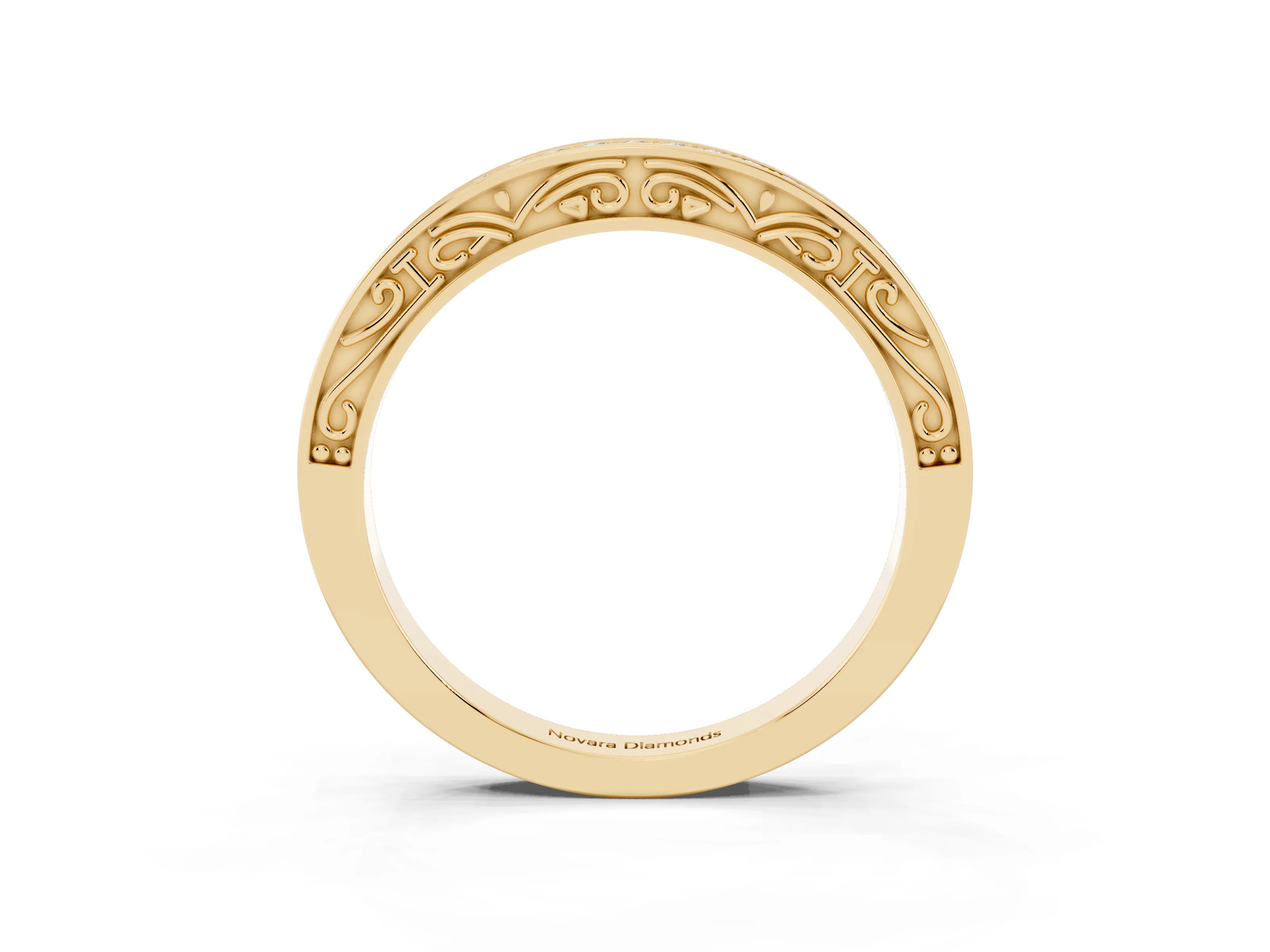 Round Diamond Channel Band Set in Yellow gold with Milgrain Engraving