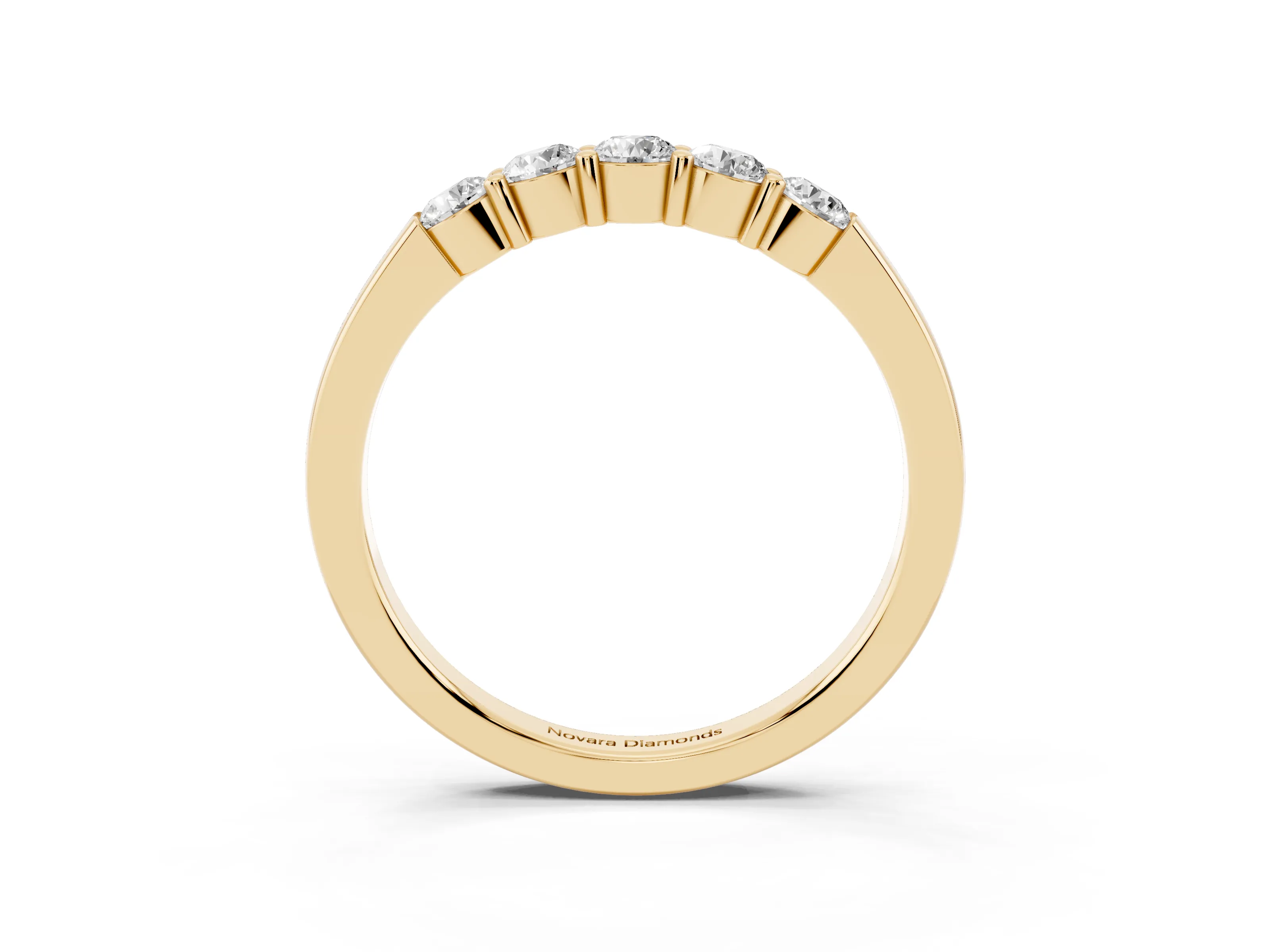 Five-Stone Round Diamond Channel Band Set in Yellow gold with Shared Prong Setting
