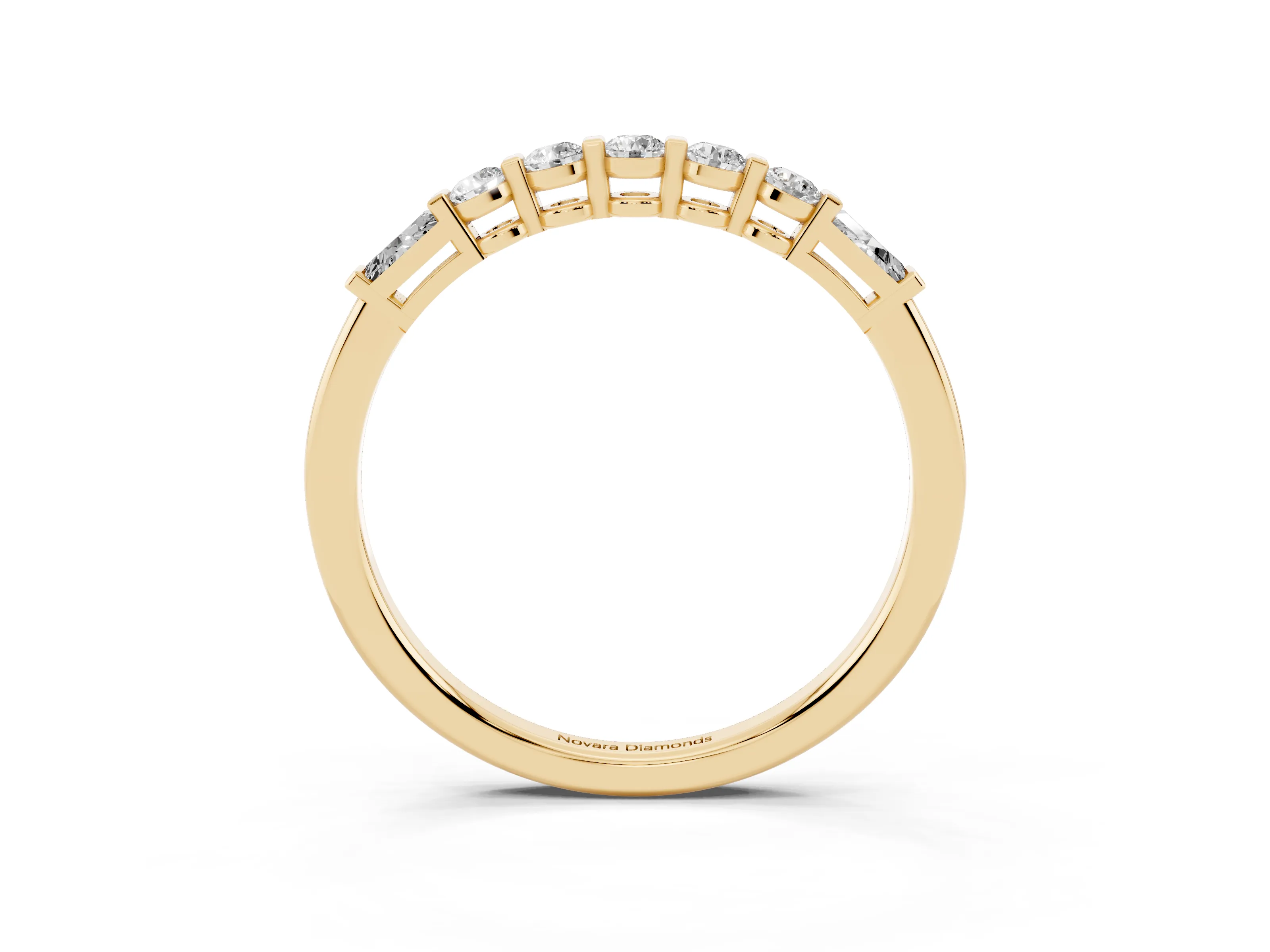 Round and Baguette Diamond Half Eternity Band Set in Yellow gold with Prong Setting
