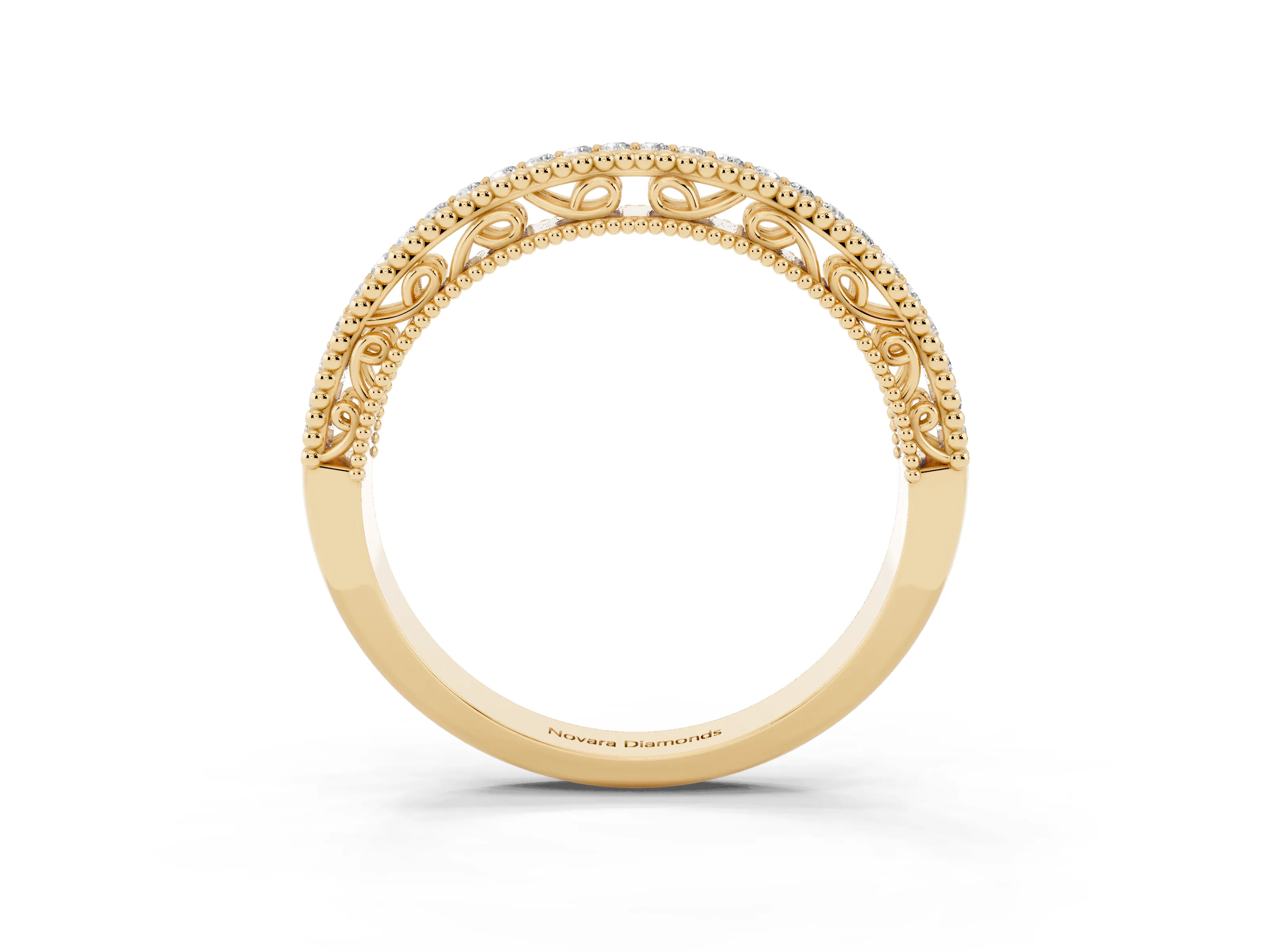 Round Diamond Pavé Eternity Band Set in Yellow gold with Milgrain Edges