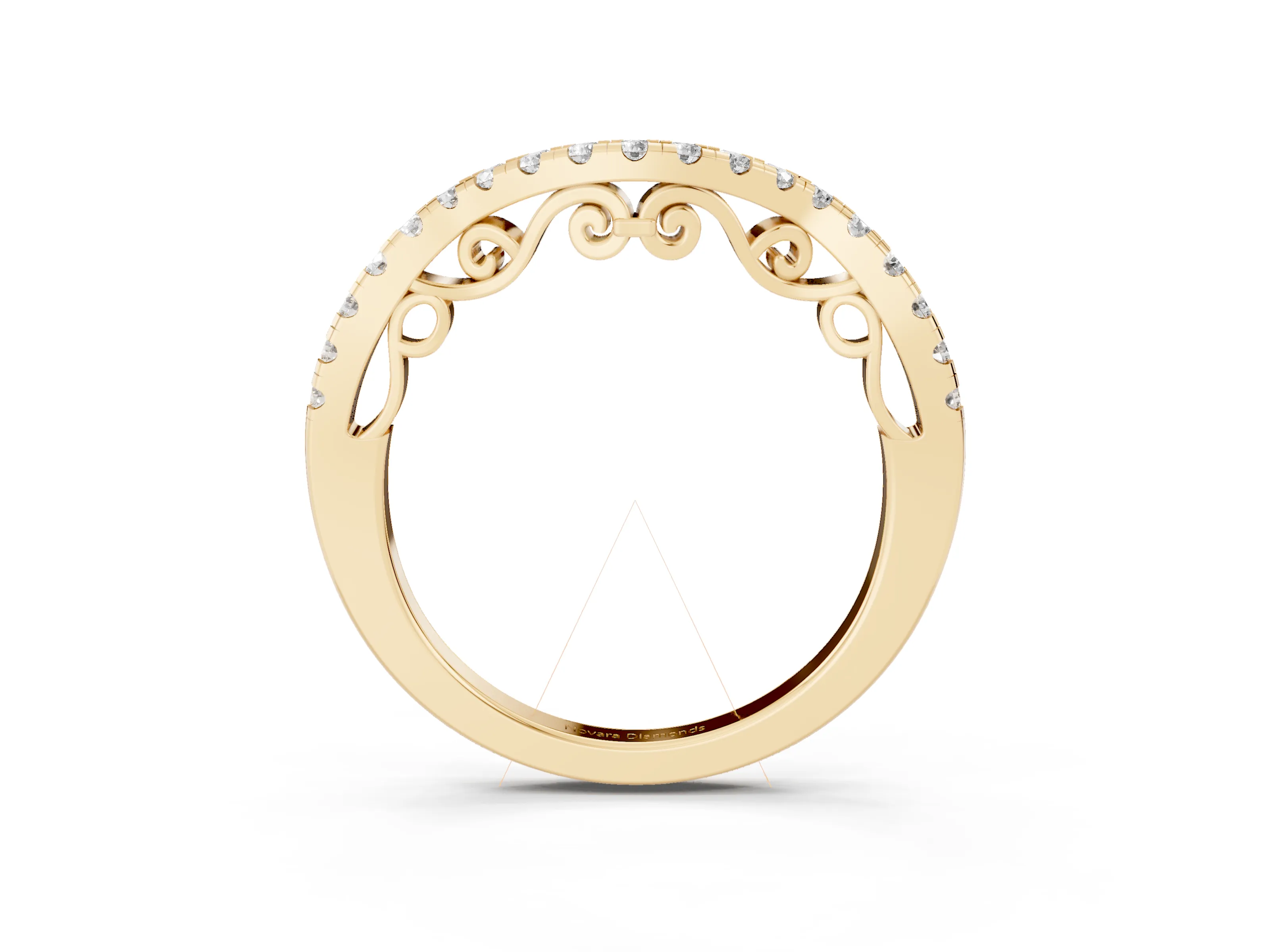 Round Diamond Curved Pavé Eternity Band Set in Yellow gold with Shared Prongs
