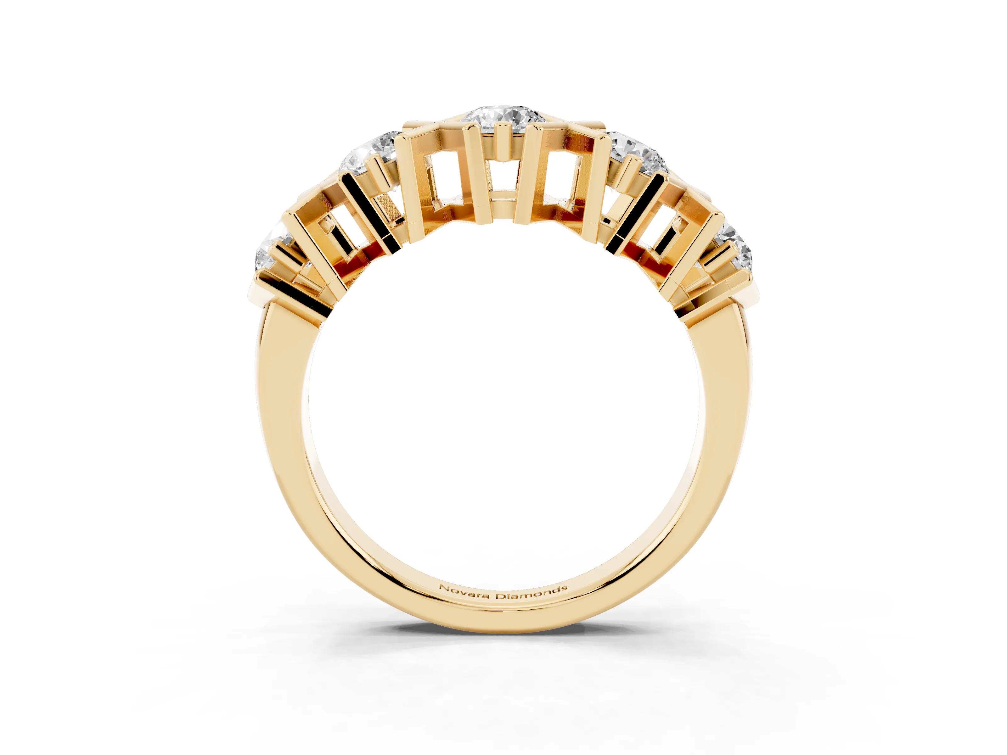 Round Diamond Channel Band Set in Yellow gold with X-Prong Detail