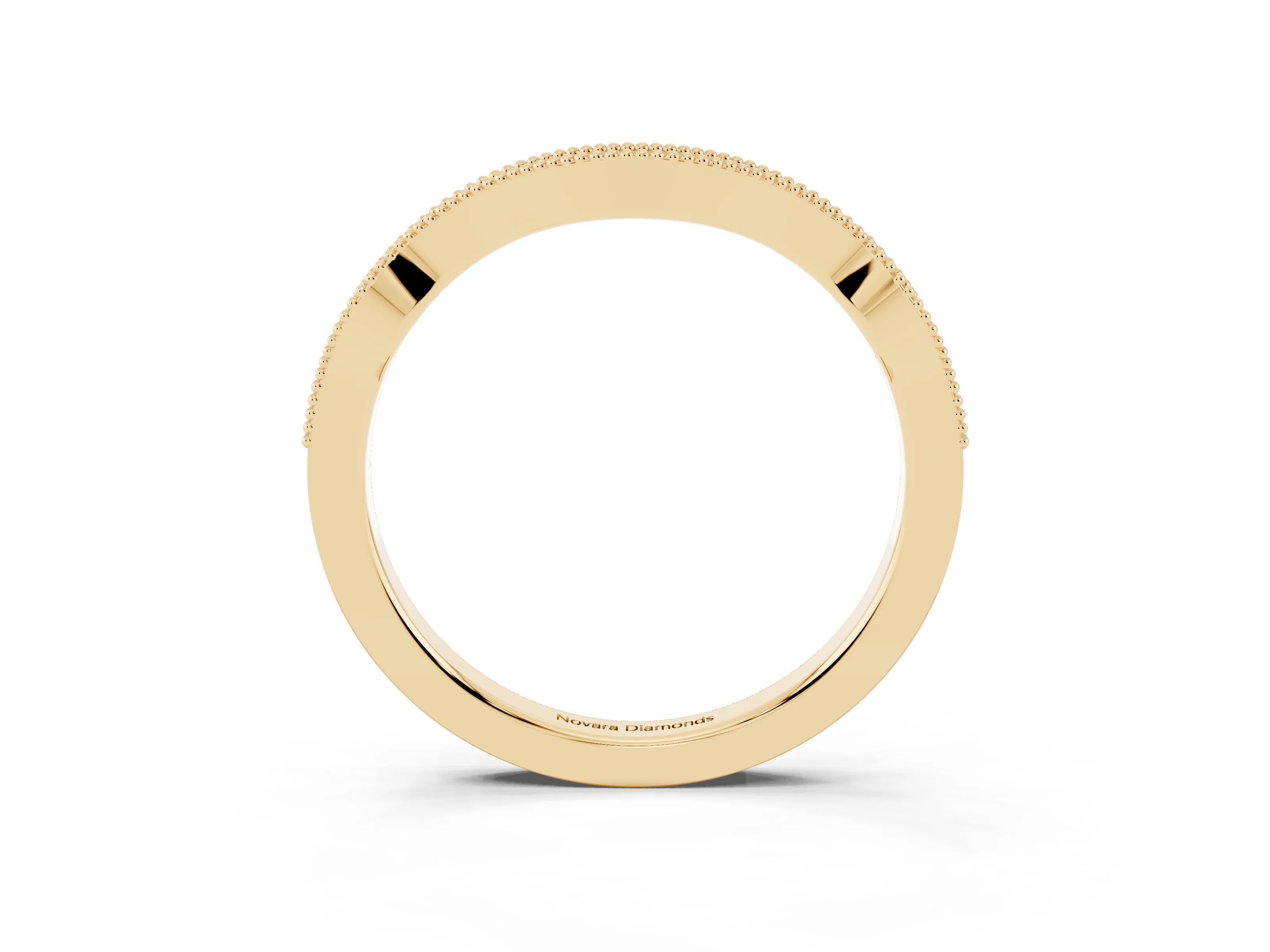 Round Diamond Curved Pavé Band Set in Yellow gold with Milgrain Detailing