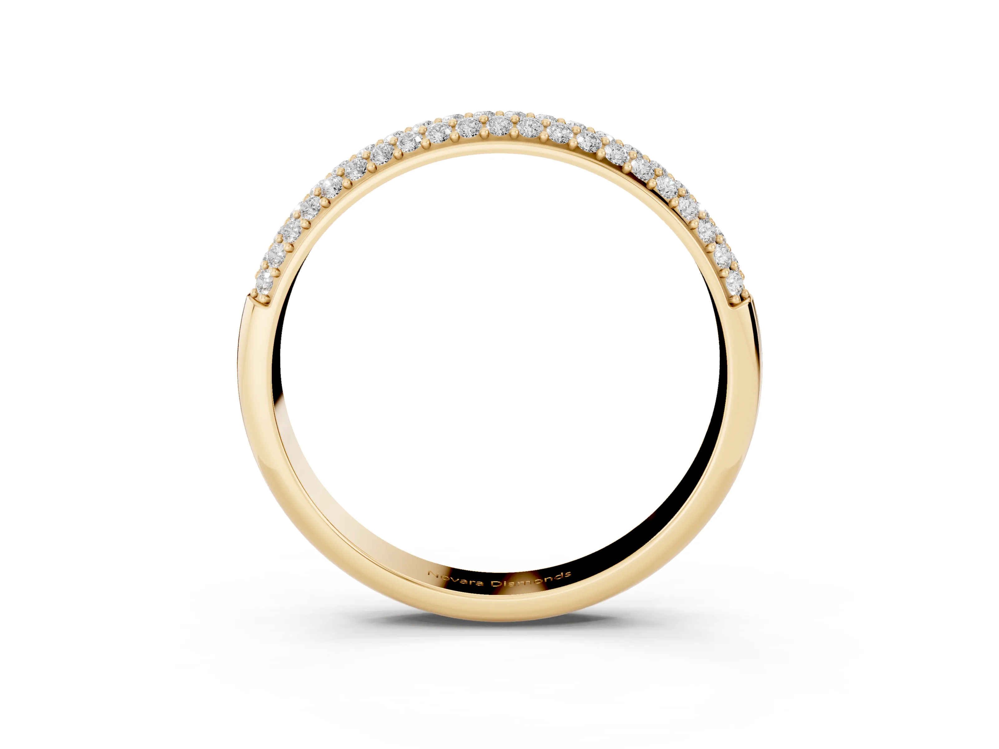 Round Diamond Three-Row Pavé Eternity Band Set in Yellow gold with Shared Prongs