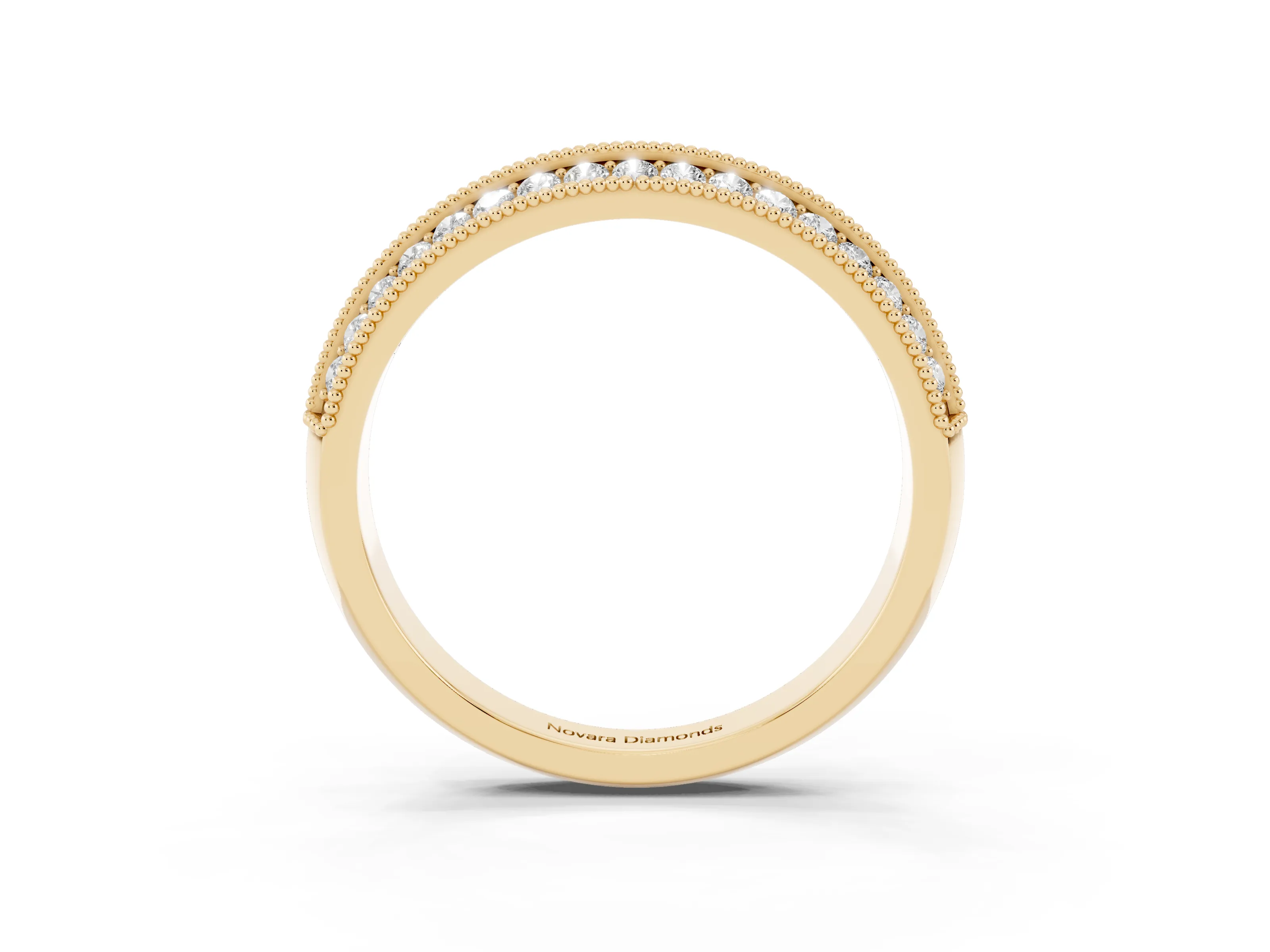 Round Diamond Milgrain Pavé Eternity Band Set in Yellow gold