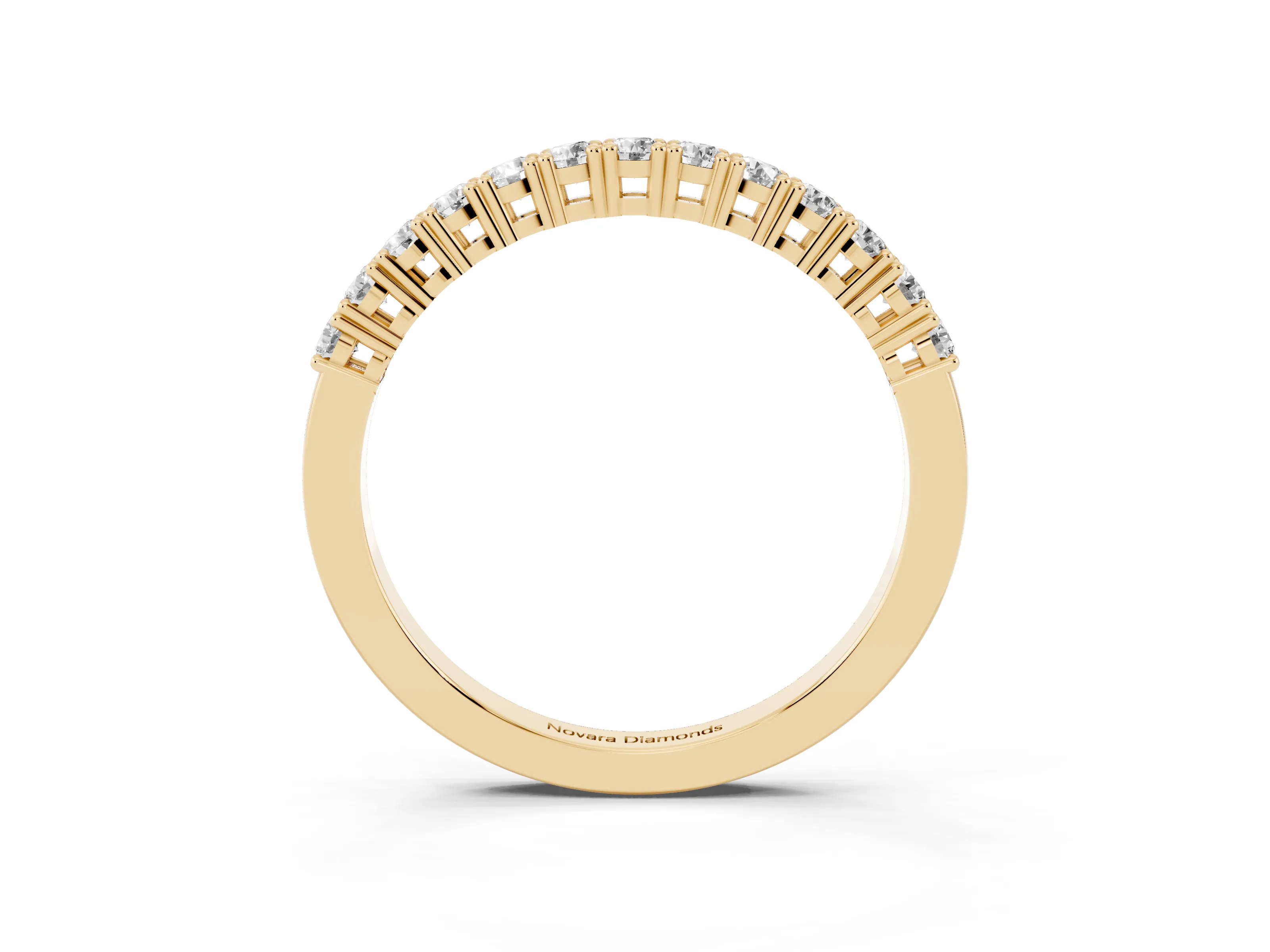 Round Diamond Half Eternity Band Set in Yellow gold with Shared Prongs