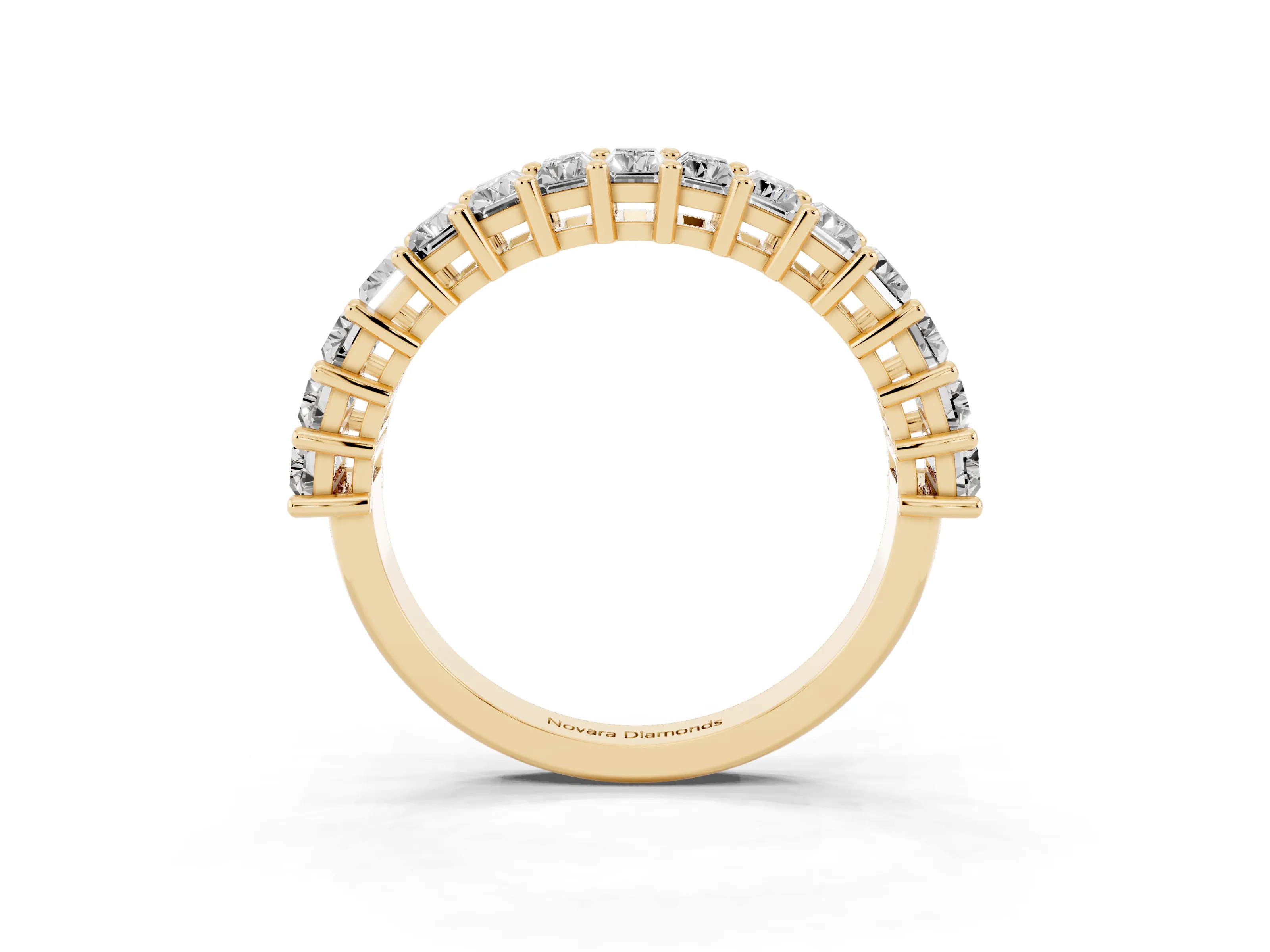 Baguette Diamond Half Eternity Band Set in Yellow gold with Shared Prong Setting