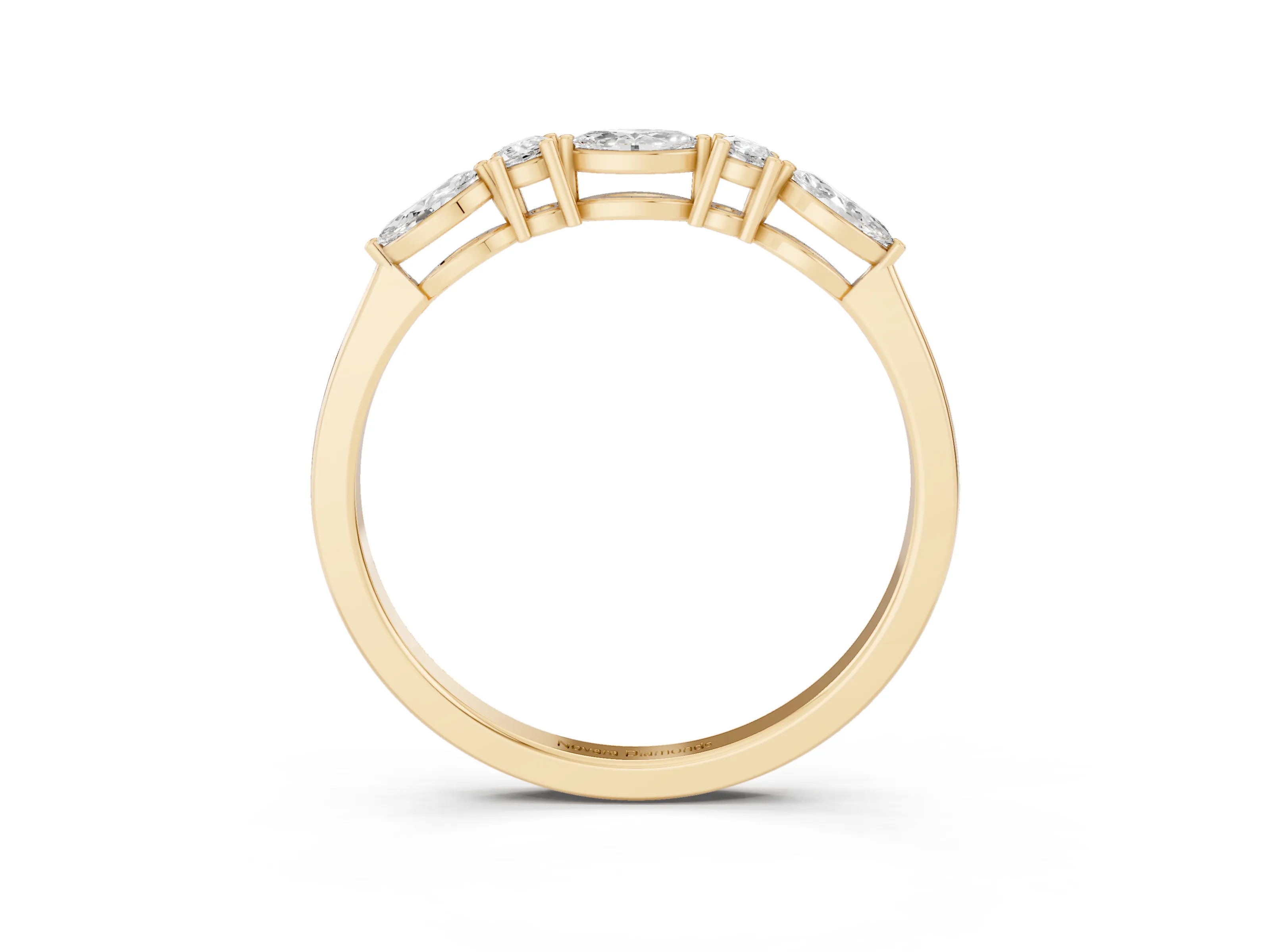Round Diamond Five-Stone Half Eternity Band Set in Yellow gold with Prong Setting