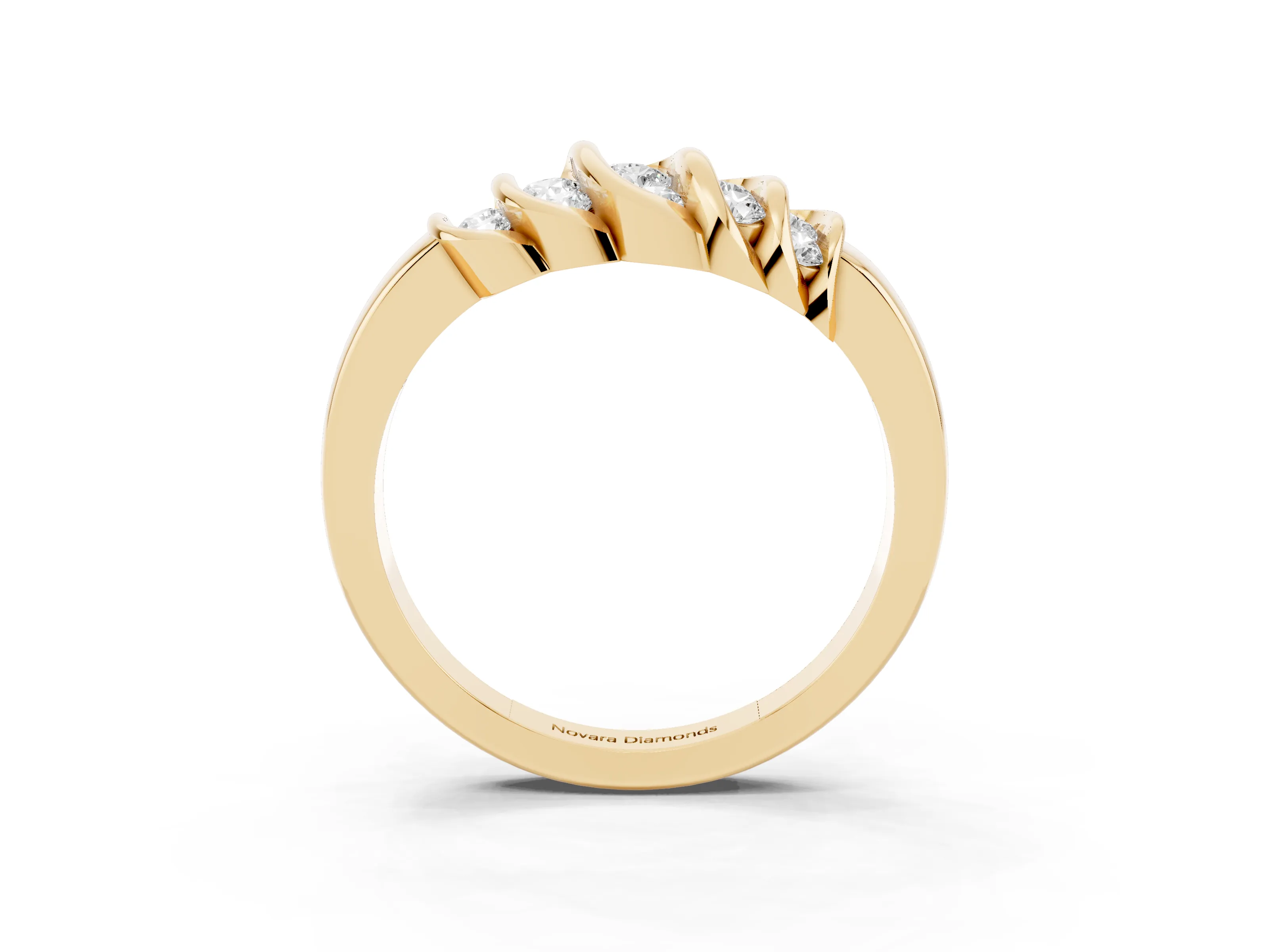 Round Diamond Multi-Row Crossover Band Set in Yellow gold with Polished Curves