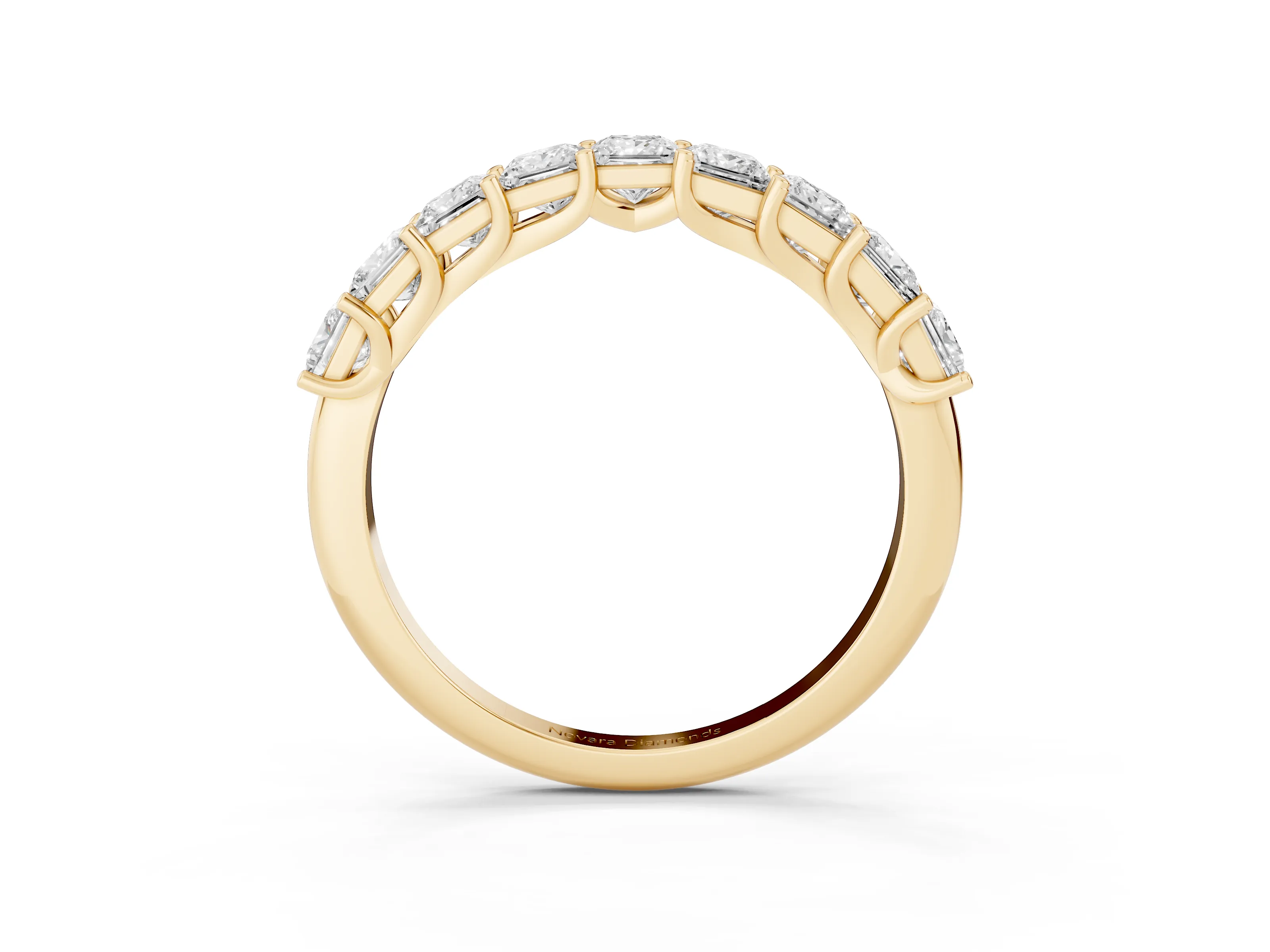Princess Cut Diamond Channel Eternity Band Set in Yellow gold with Prong Detailing