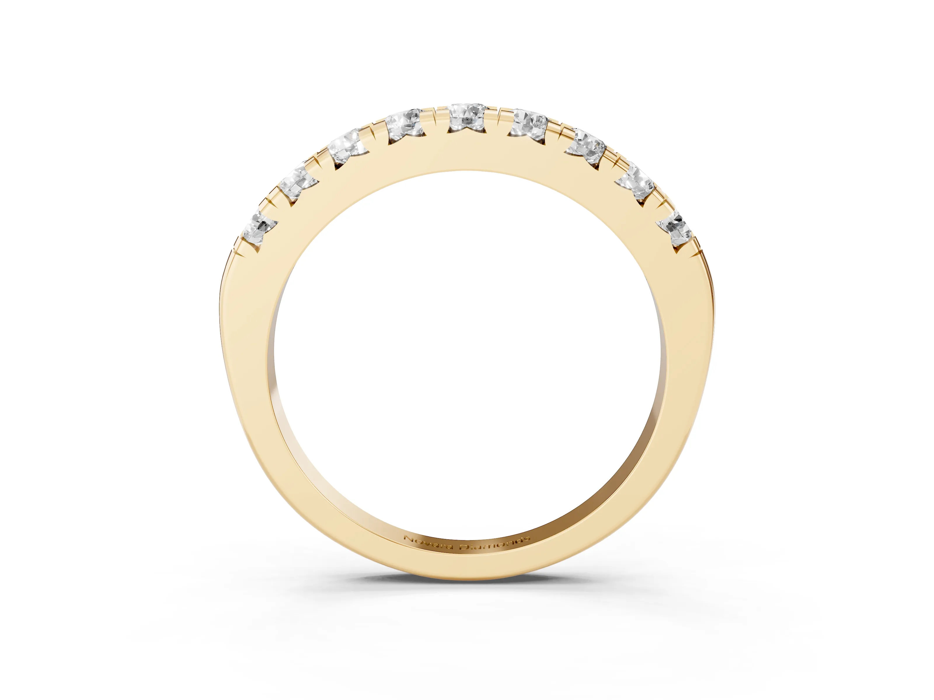 Round Diamond Half Eternity Band Set in Yellow gold with Prong-Held Row