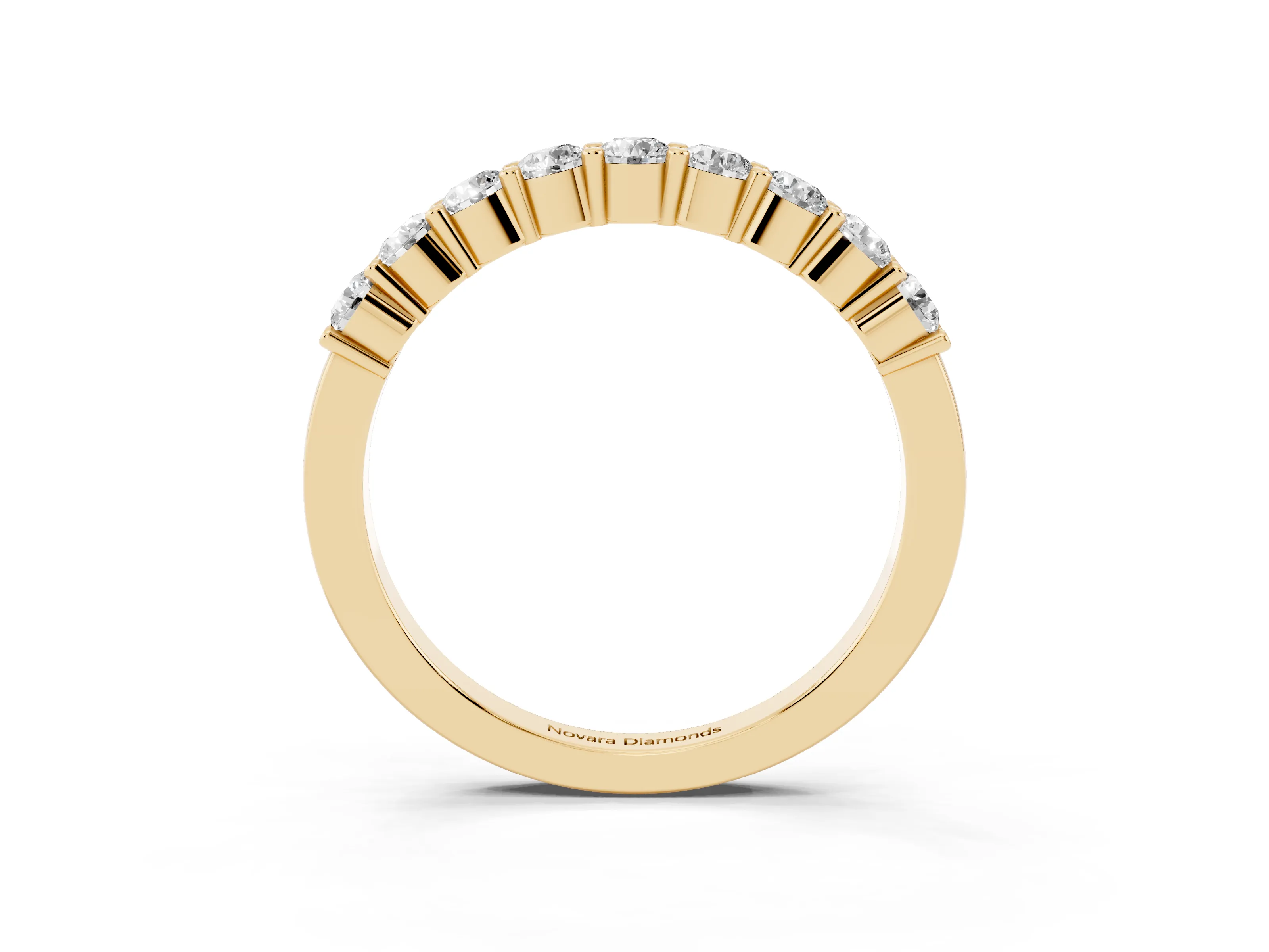 Round Diamond Continuous Row Half Eternity Band Set in Yellow gold with Prong Setting