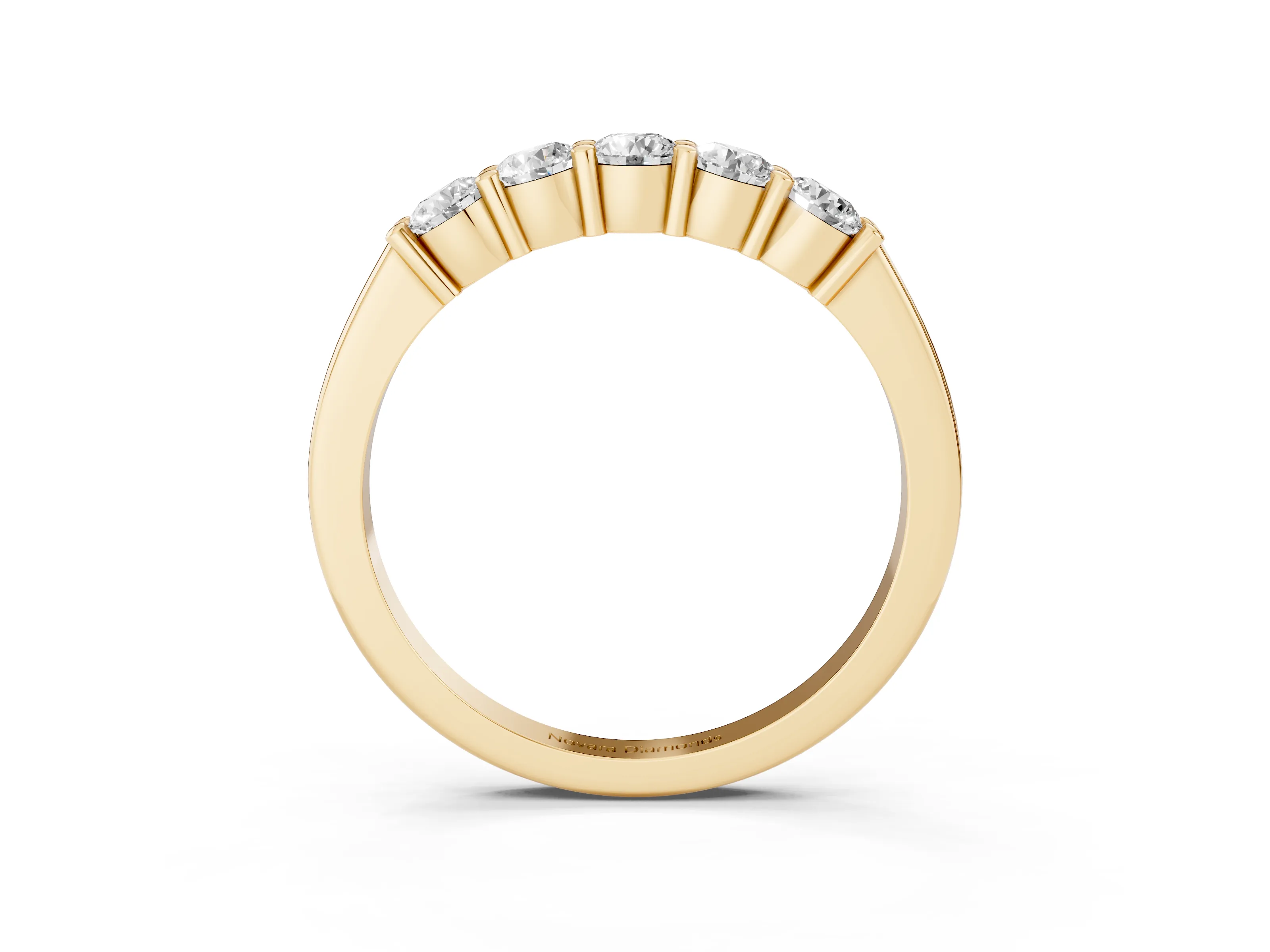 Round Diamond Prong-Set Half Eternity Wedding Band Set in Yellow gold
