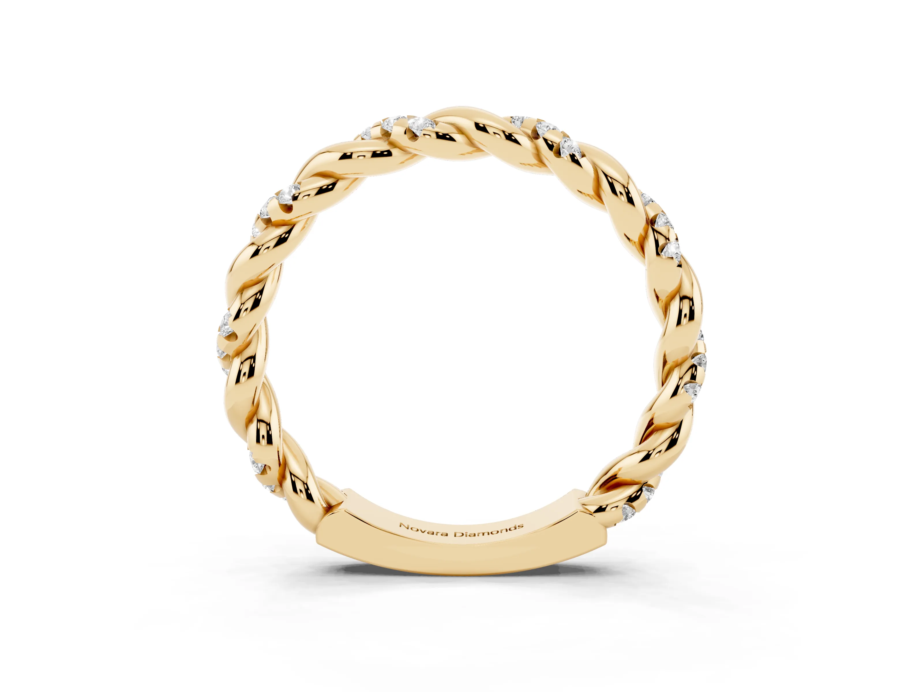 Round Diamond Twisted Eternity Band Set in Yellow gold with Pavé Accents