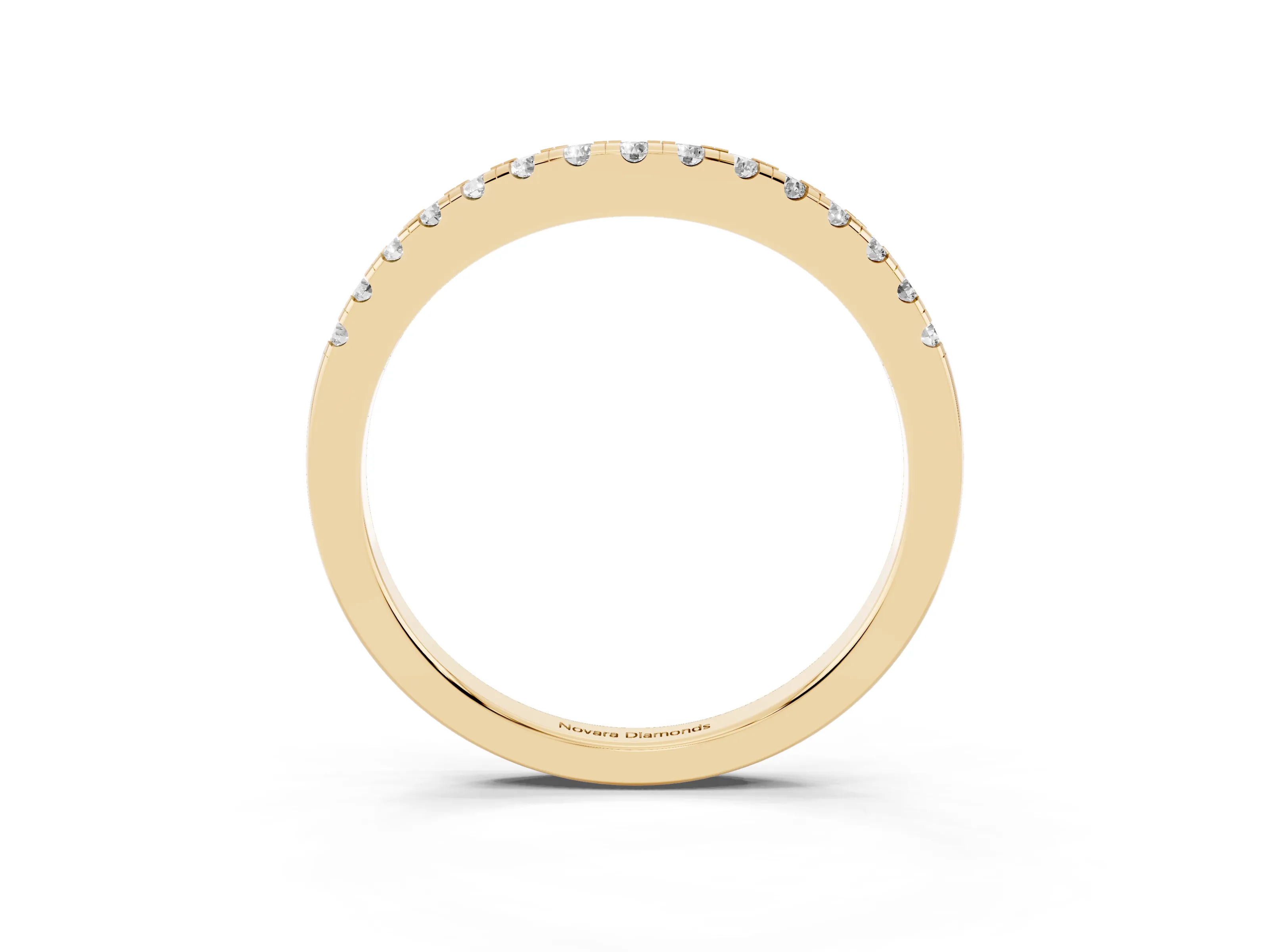 Round Diamond Curved Band Set in Yellow gold with Pavé Shared Prong Row
