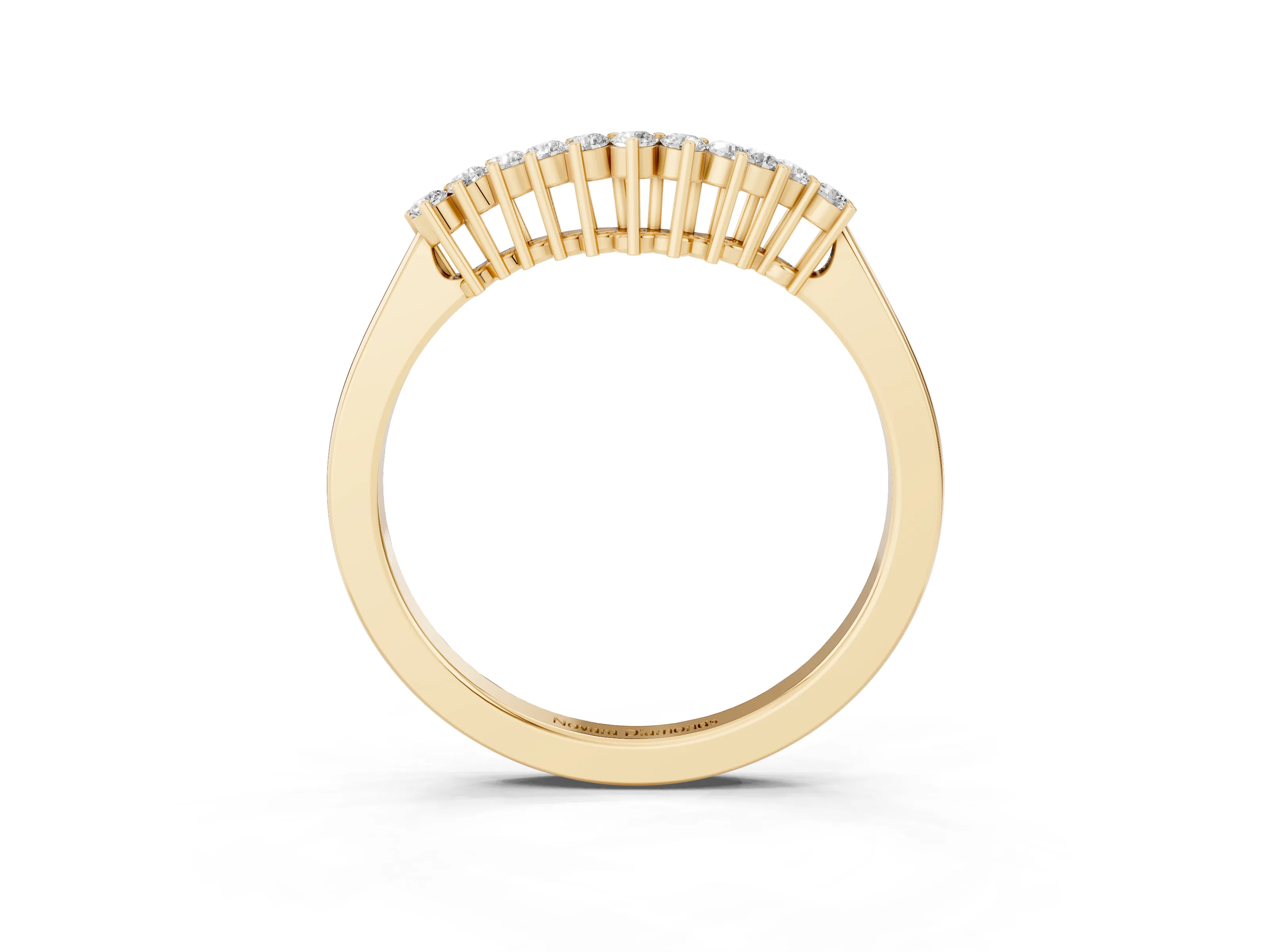 Round Diamond V-Shaped Band Set in Yellow gold with Prong-Set Row