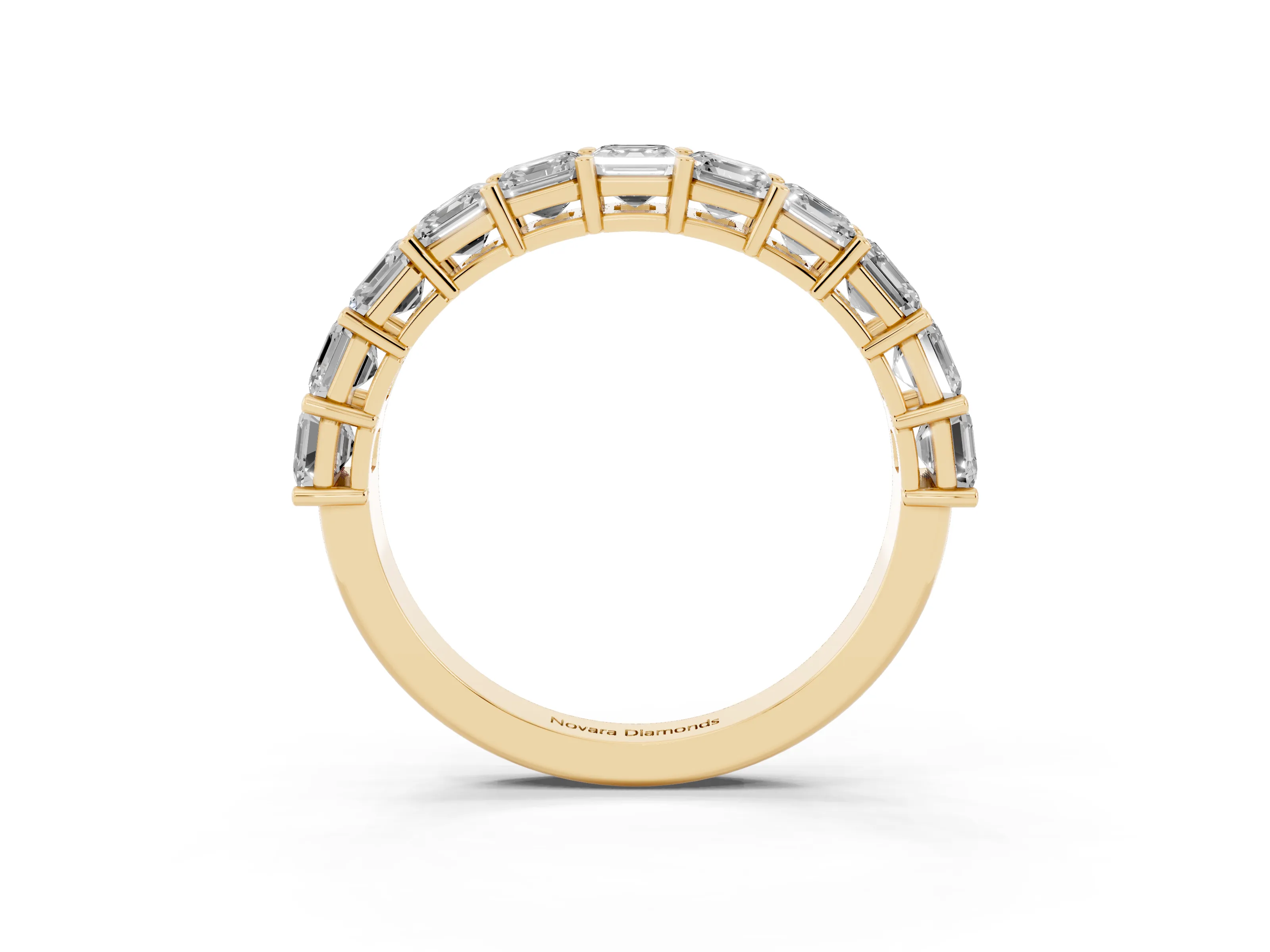 Asscher Cut Diamond Half Eternity Band Set in Yellow gold with Shared Prong Setting